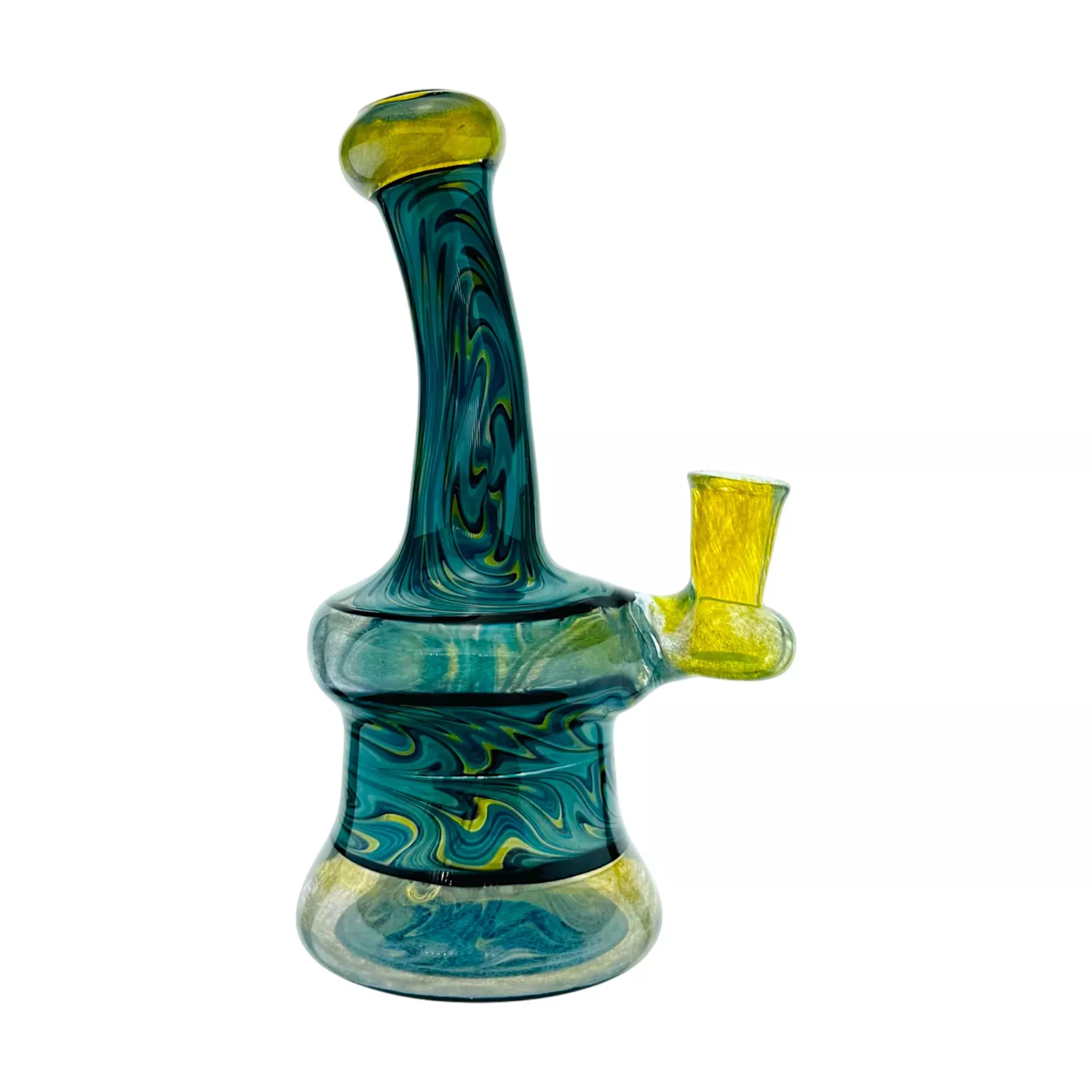Irene Glass Blue Green Yellow Linework Dab Rig With Fuming