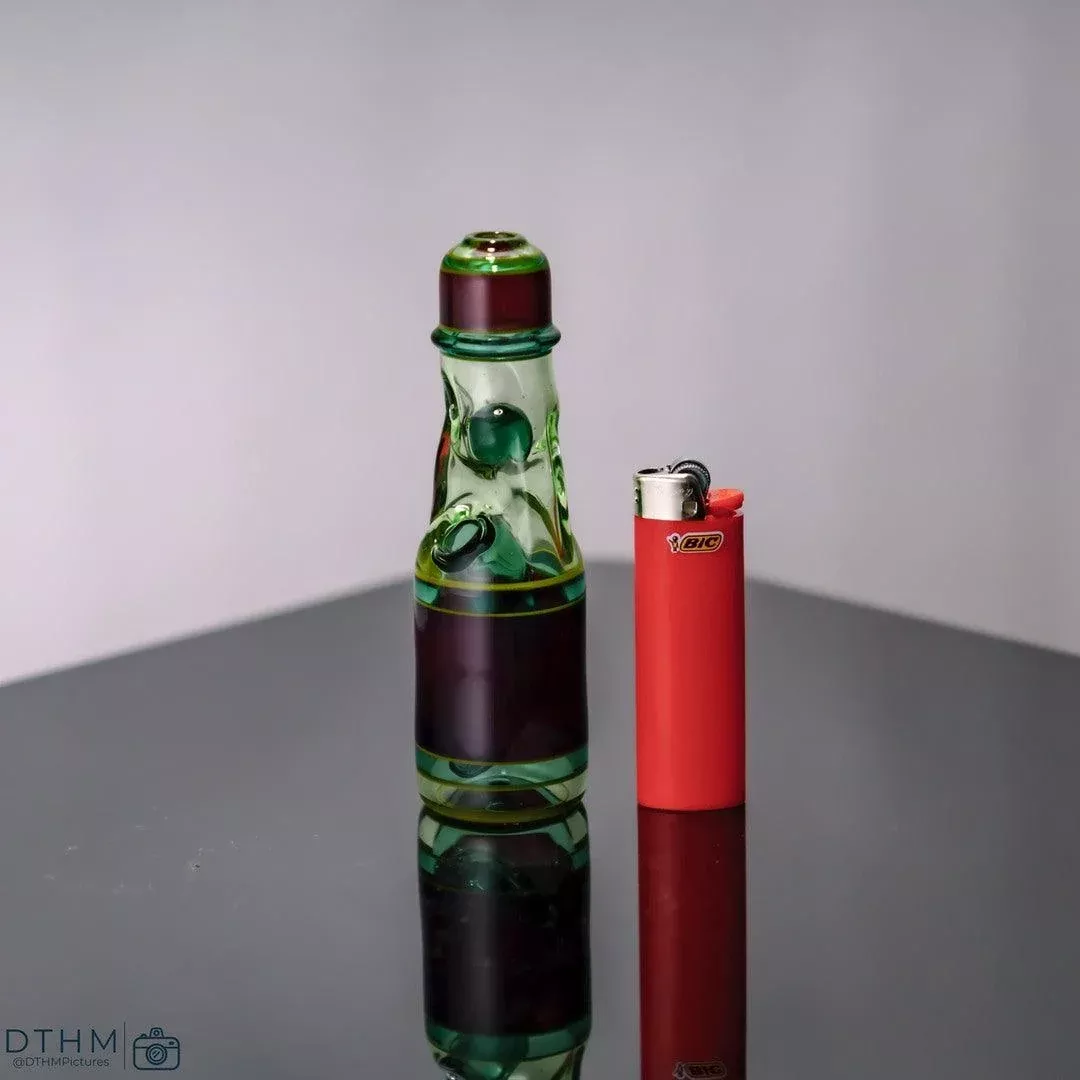 Jack Blew Glass Mini Dual Color Ramune Bottle Rig - Green & Deep Red, 10mm Joint