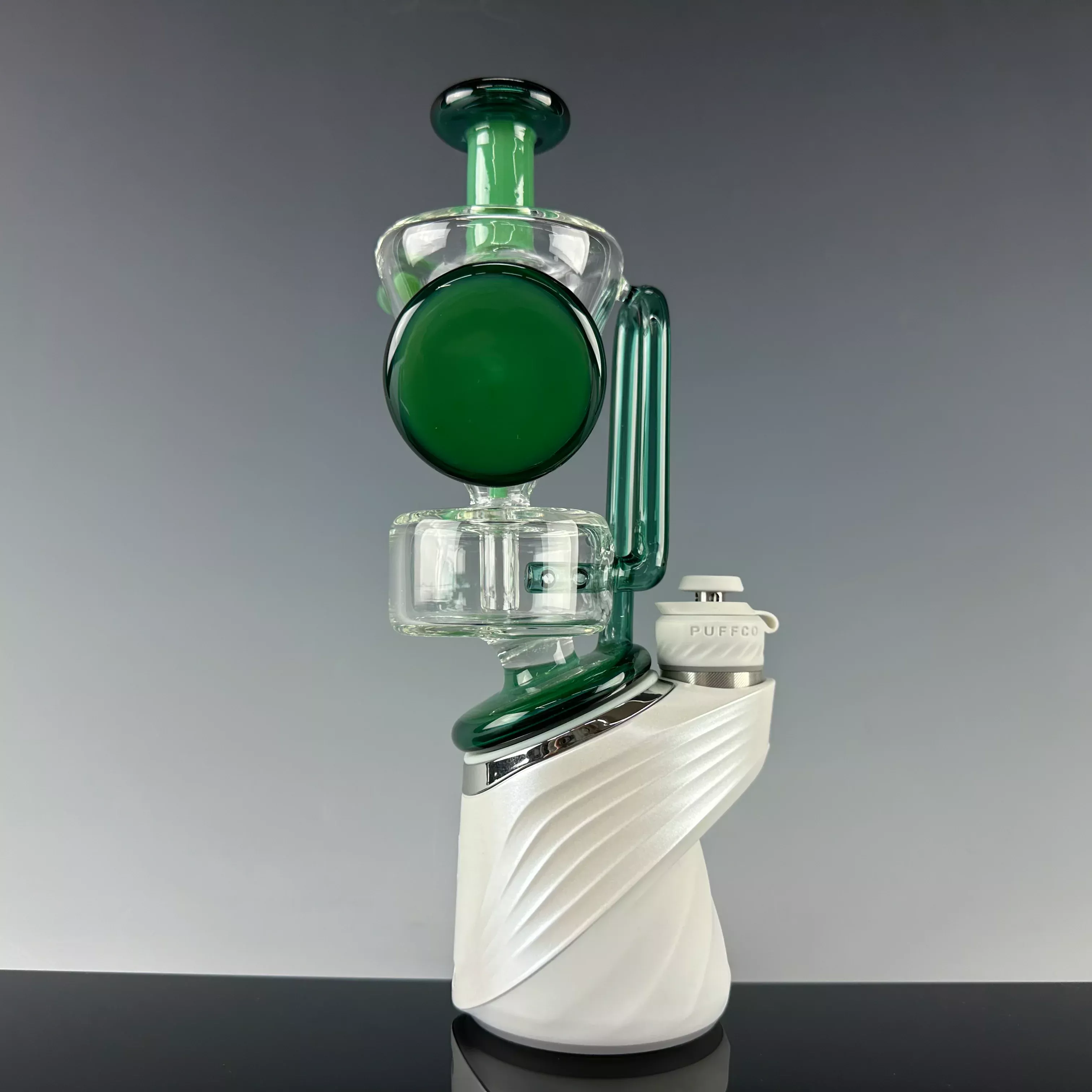 "Jade Green & Transparent Aqua" Disc Spinner Puffco Glass by Rebel Glass