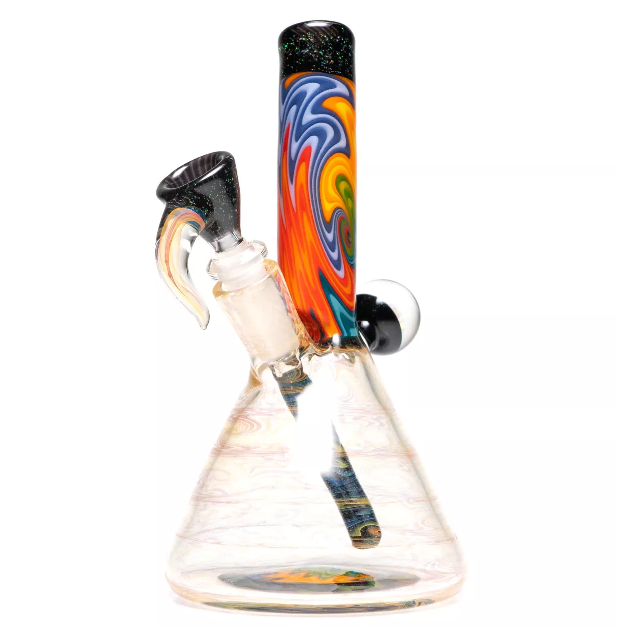 Jakers Glass - Worked Mini Beaker - Crushed Opal & Rainbow Wag