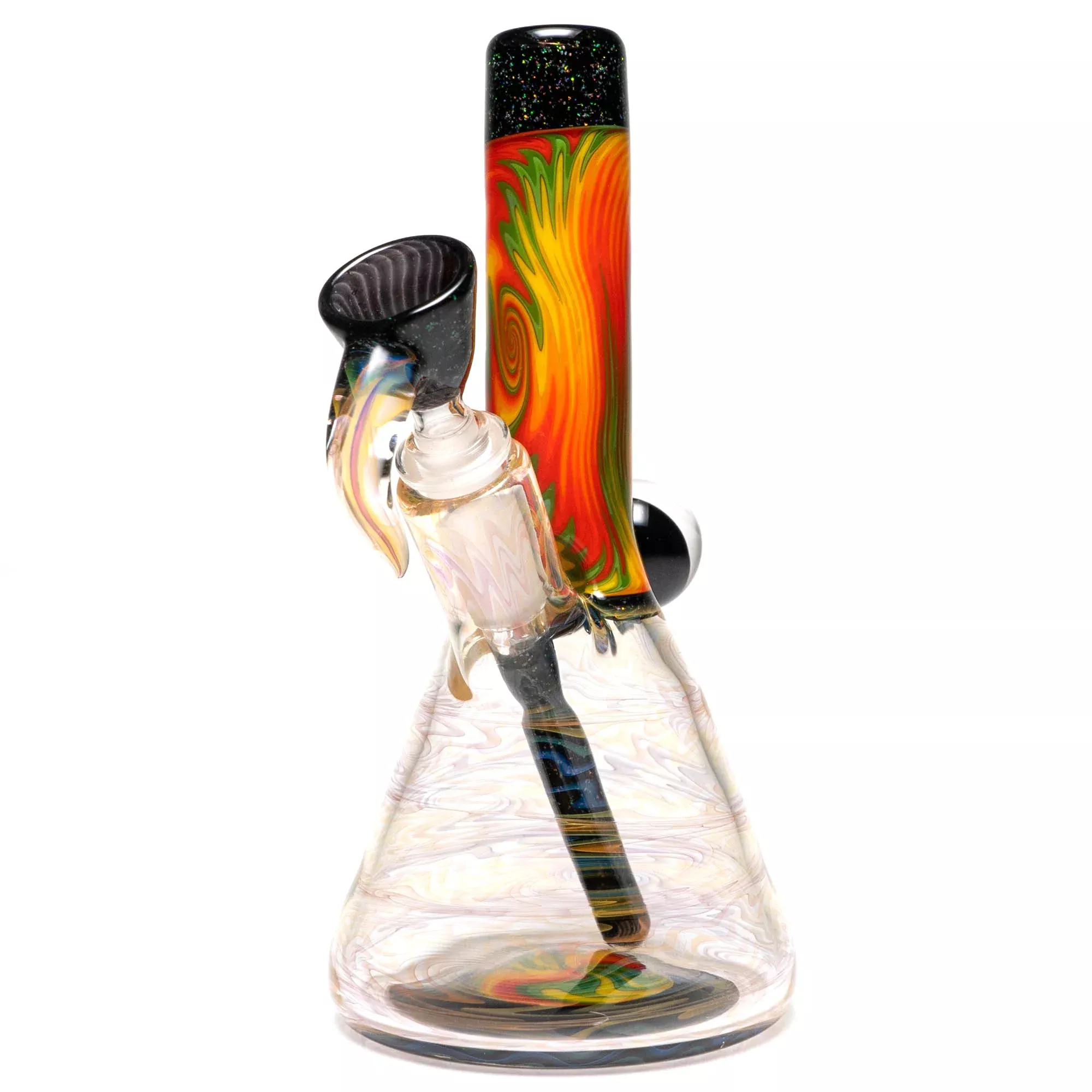 Jakers Glass - Worked Mini Beaker - Crushed Opal & Rasta Reversal