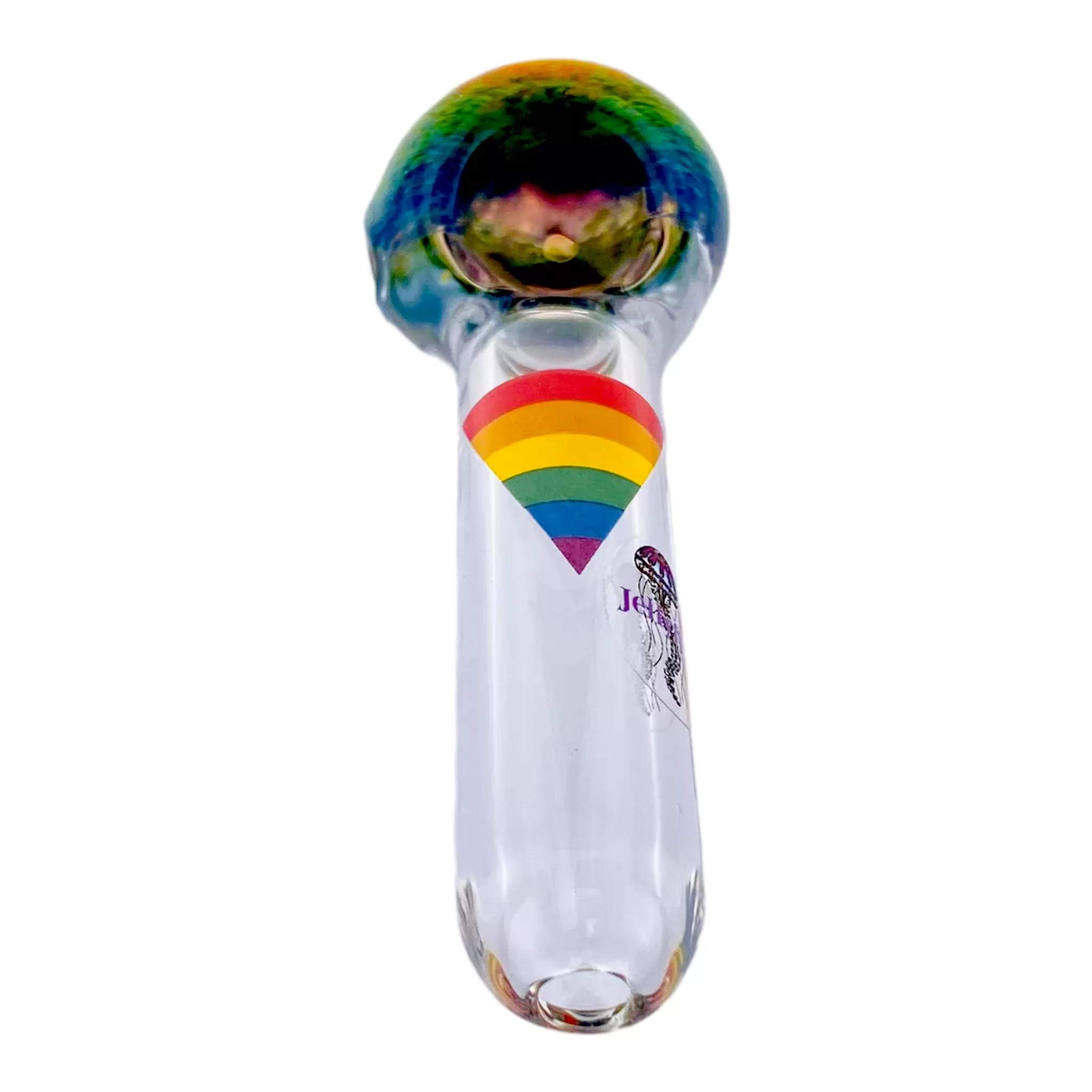 Jellyfish Glass - Clear With Rainbow Frit Bowl And Rainbow Triangle