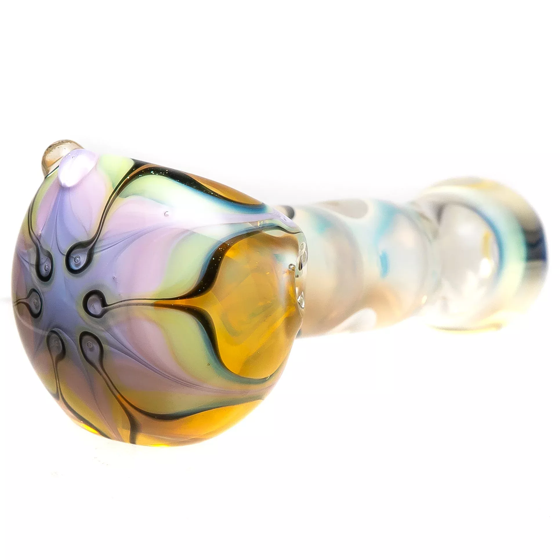 Justice Brown Glass - Fume Spoon Pipe - Green Pink Flower