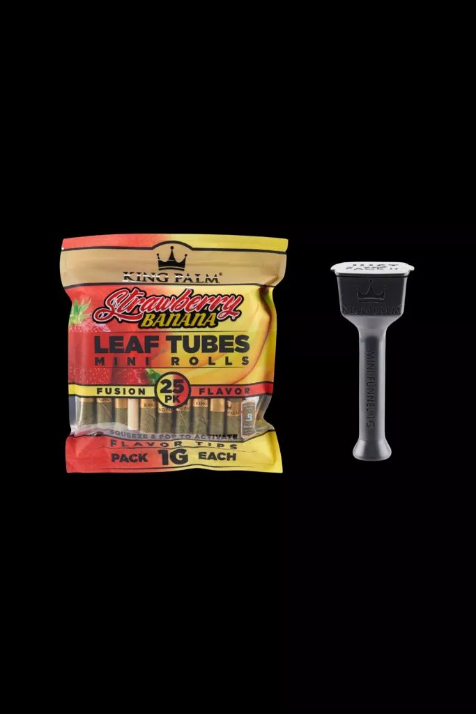 King Palm Mini Strawberry Banana Flavored Pre Roll Palm Leaf Tubes With Funnel – 25 Pack
