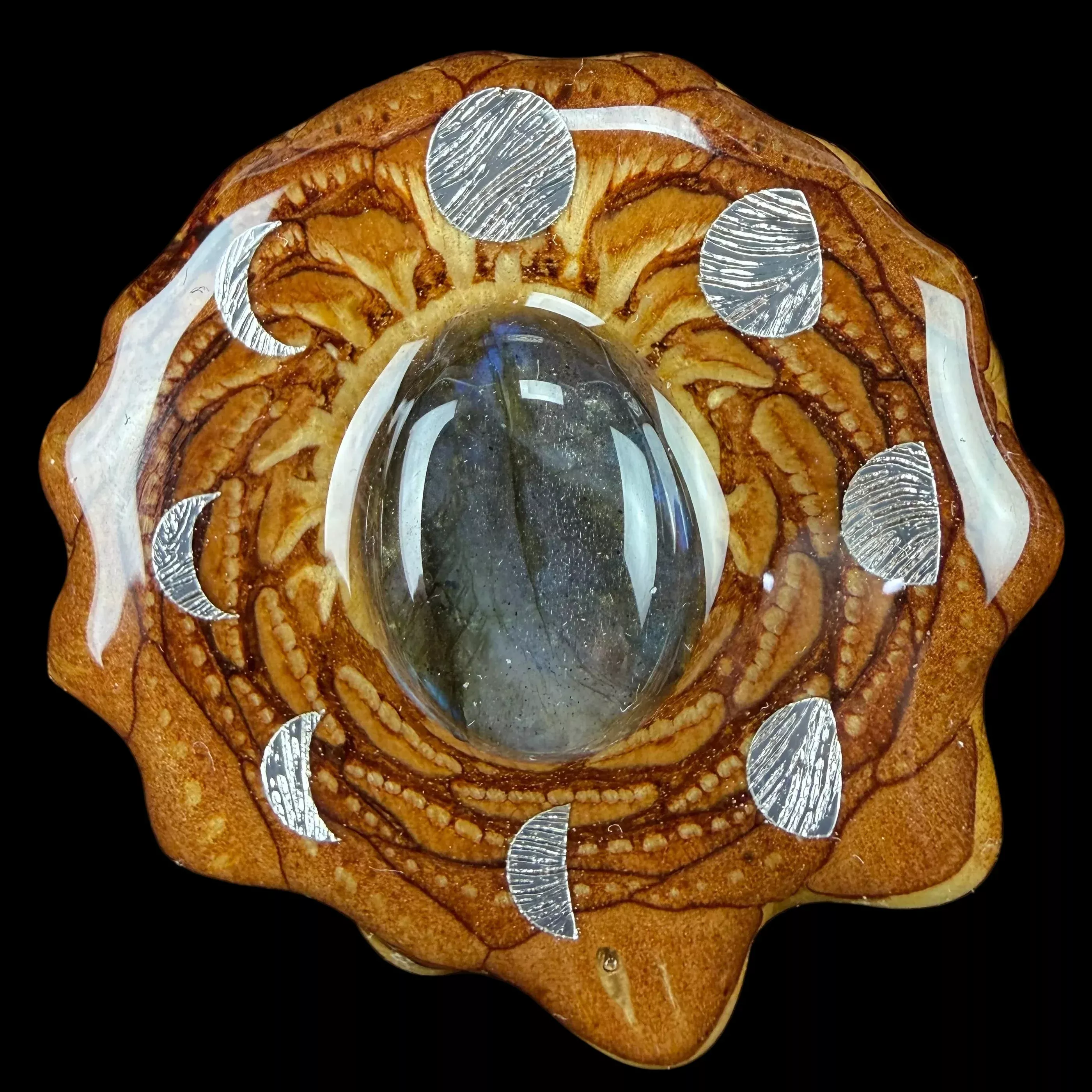Labradorite Pendant W/ Silver Moon Cycles by Third Eye Pinecones