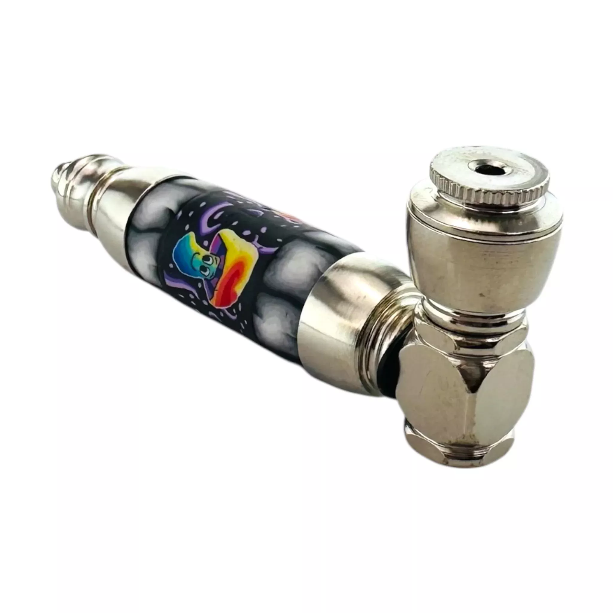 Large Chamber Metal Smoking Pipe With Rainbow Magical Mushroom