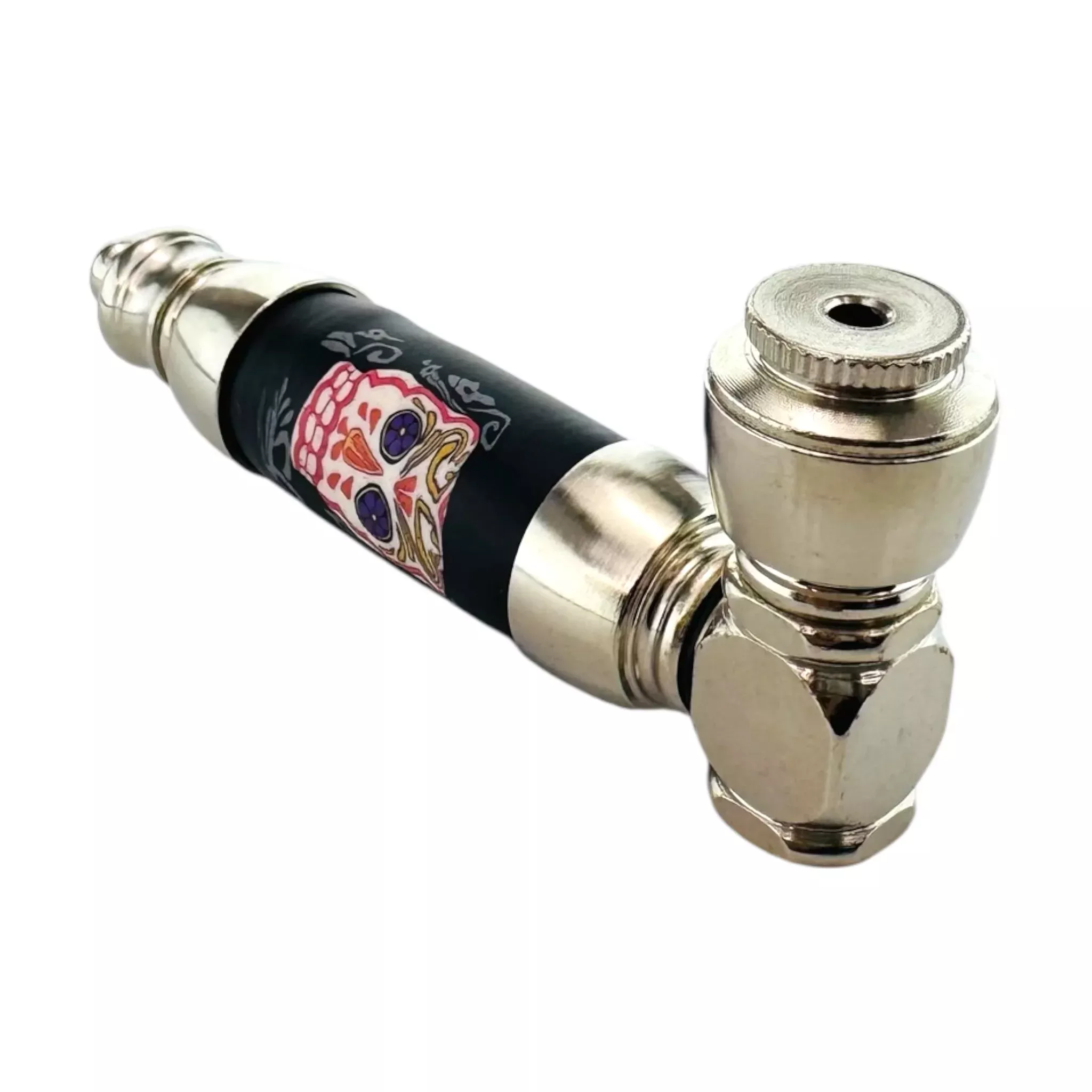 Large Chamber Metal Smoking Pipe With Skull Candy