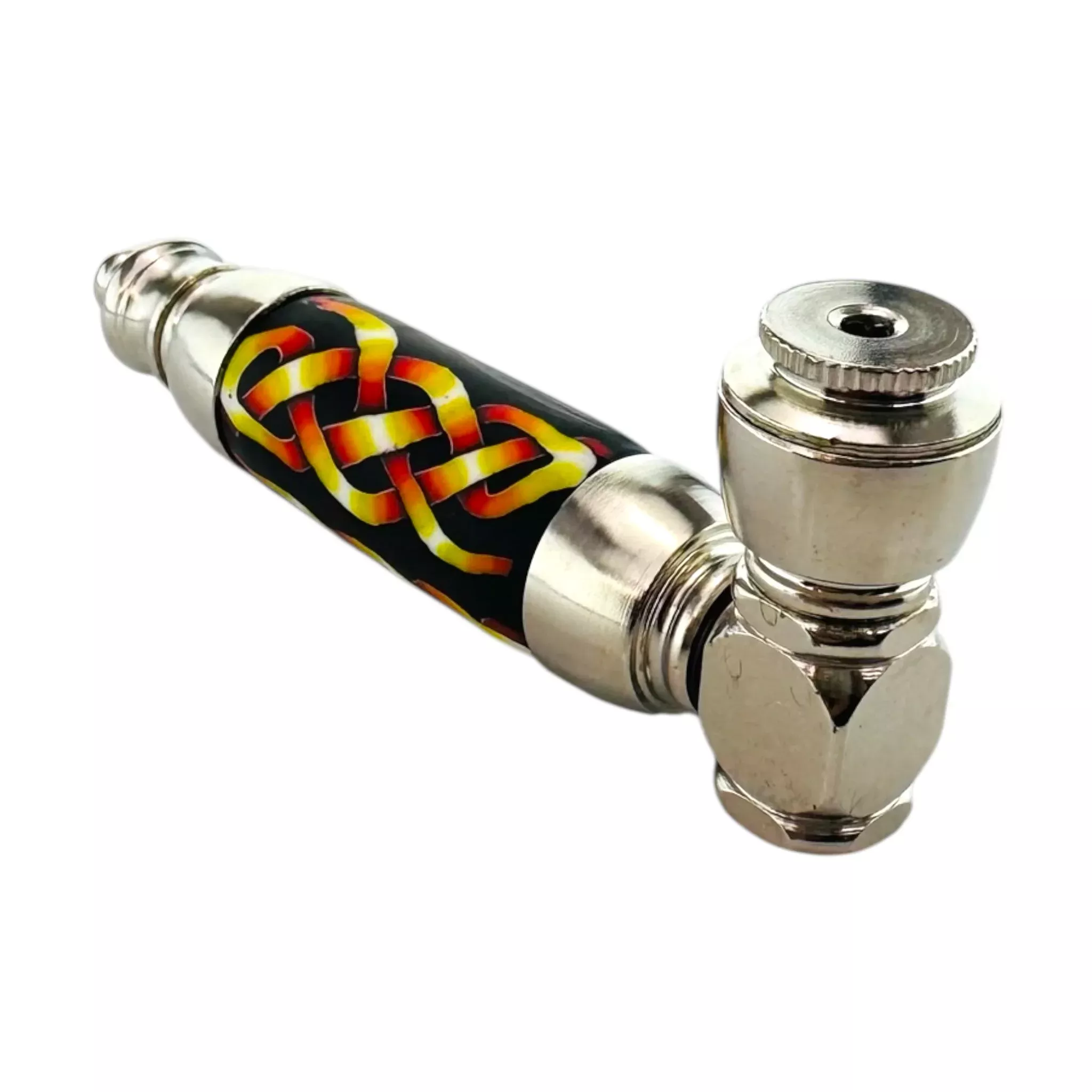 Large Chamber Metal Smoking Pipe With Woven Flames