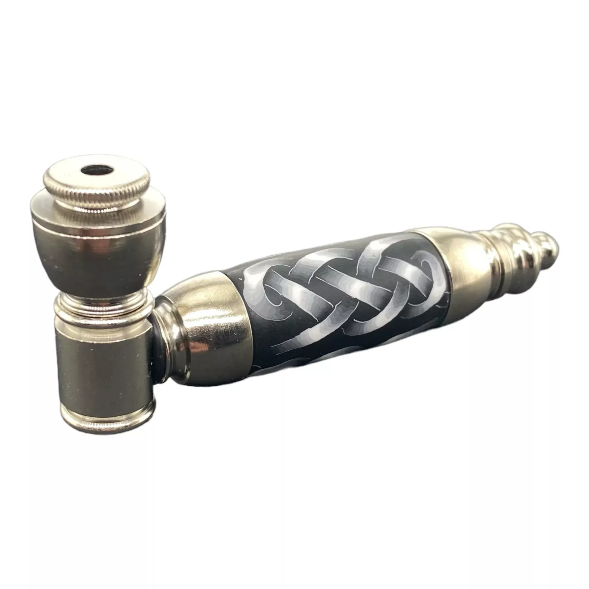 Large Chamber Silver Chrome With Chainmail Metal Hand Pipe