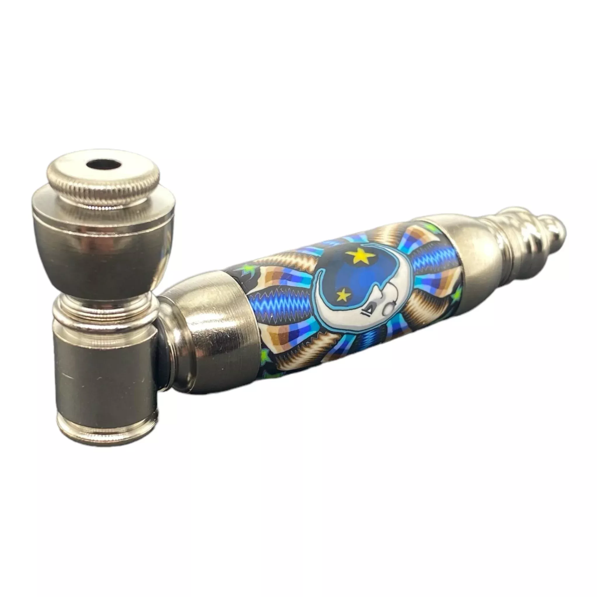 Large Chamber Silver Chrome With Moon Blast Metal Hand Pipe