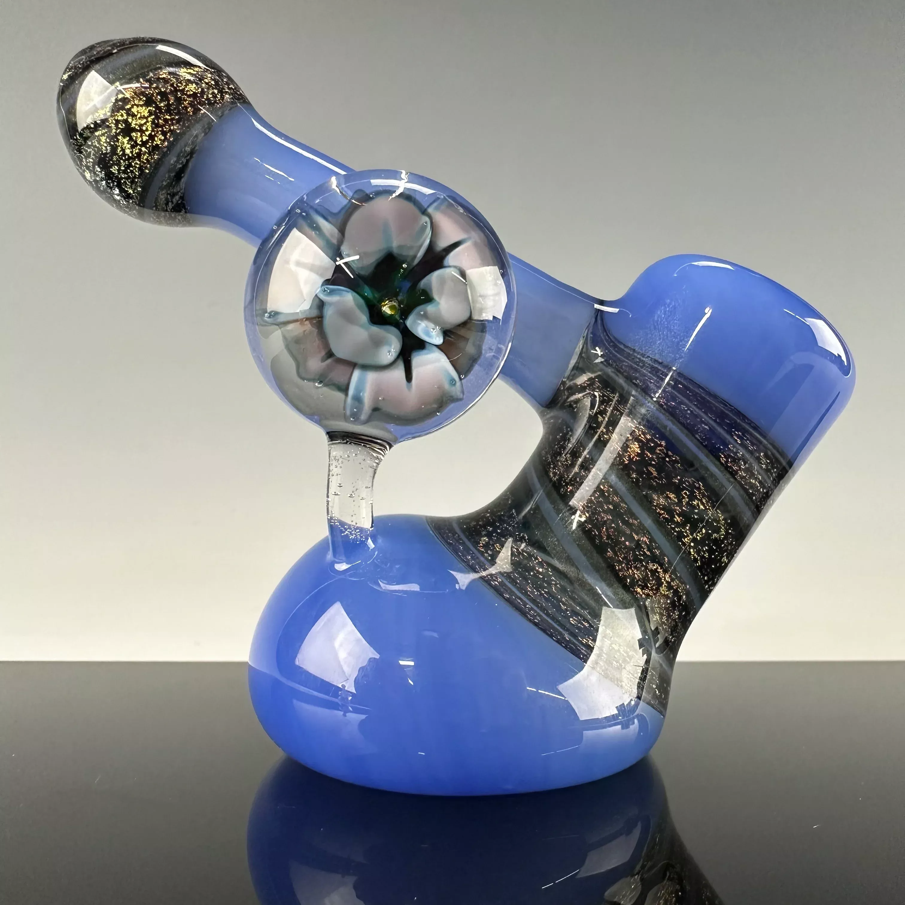 "Lavender" Standing Hammer with Flower Implosion Marble by KMA Glass