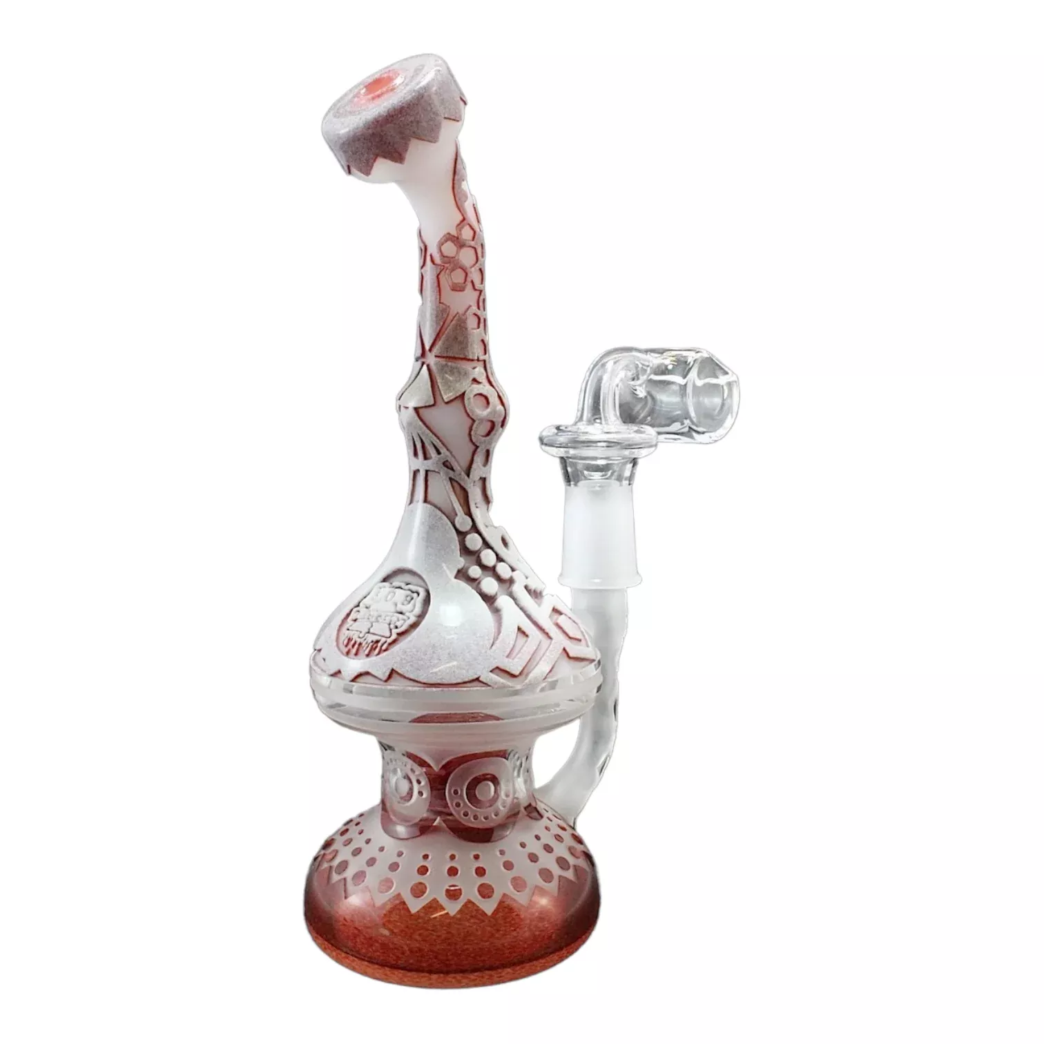 Liberty 503 Glass - Red and White Crop Circle Themed Deep Sandblasted Minitube With Halen Trough