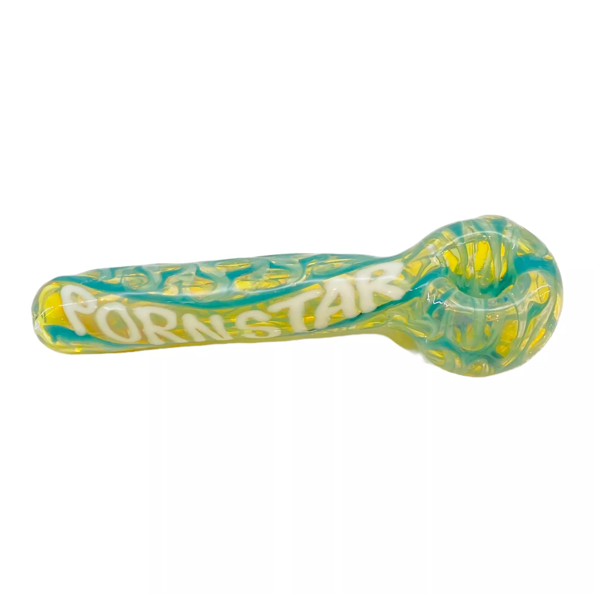 Light Blue Glass Hand Pipe With Pornstar On Side