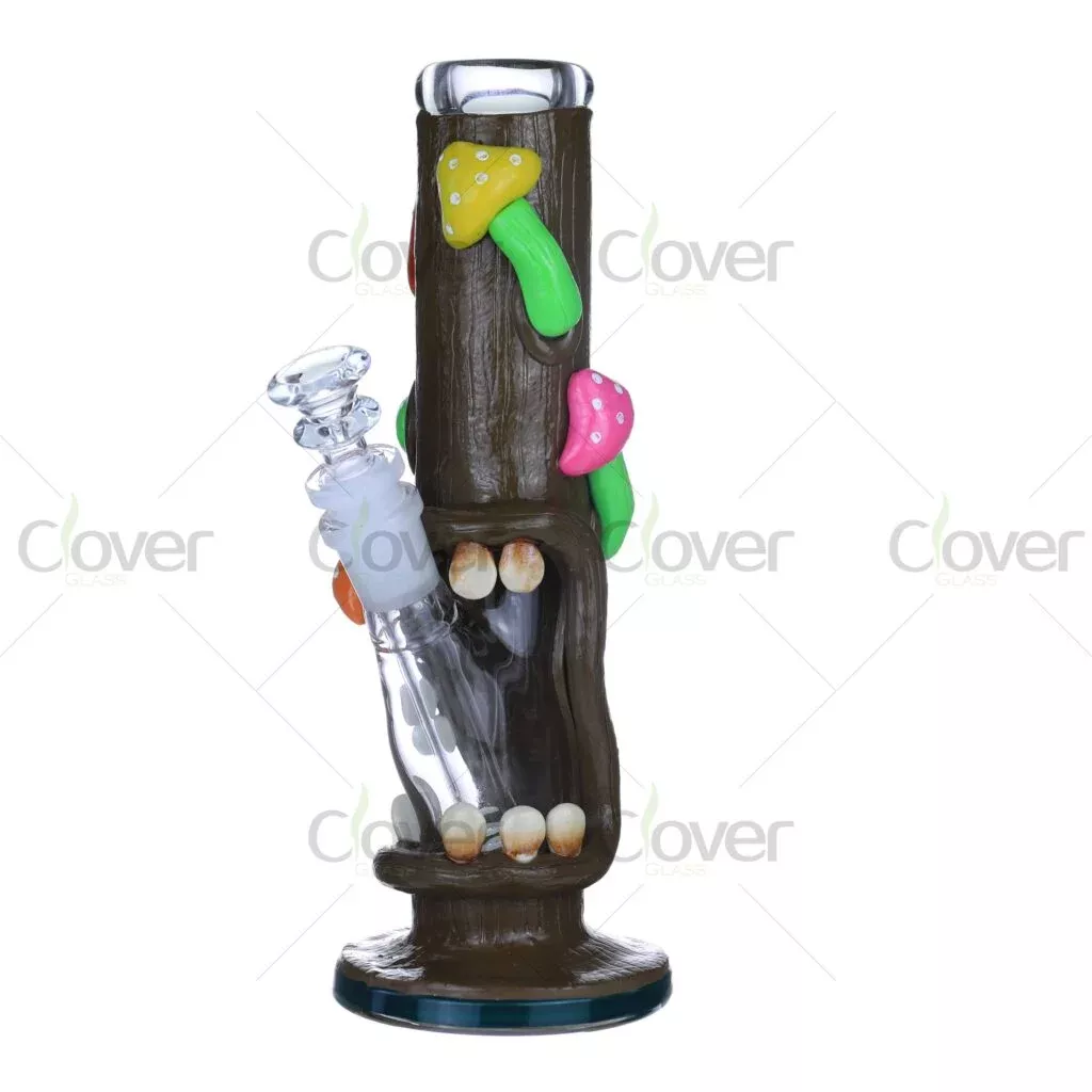 Log & Mushroom Glow Glass Bong – 8.66″ Nature-Inspired Handcrafted Water Pipe