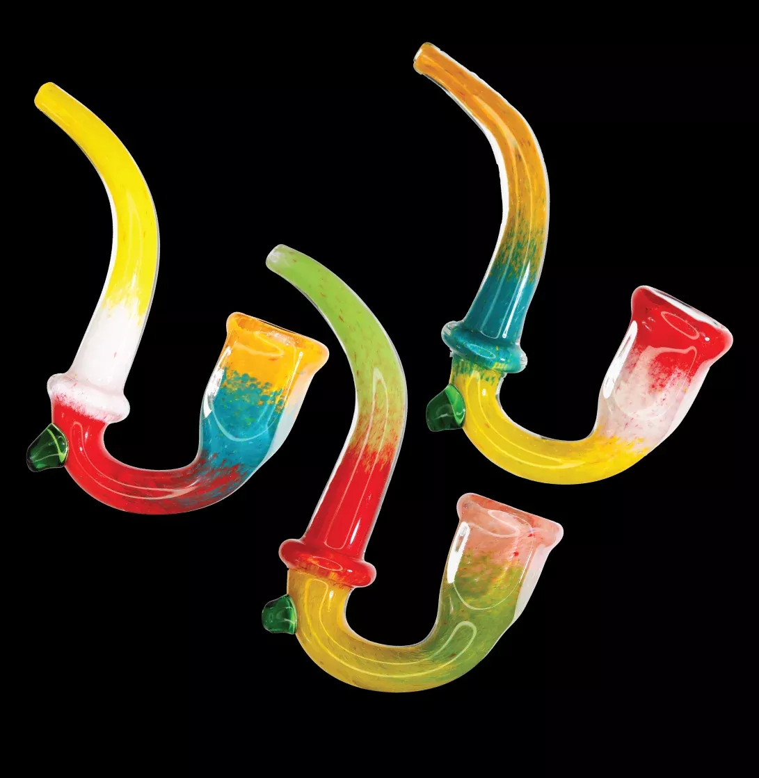 Long-Stem Curved Sherlock Glass Hand Pipe – Assorted Colors Wholesale