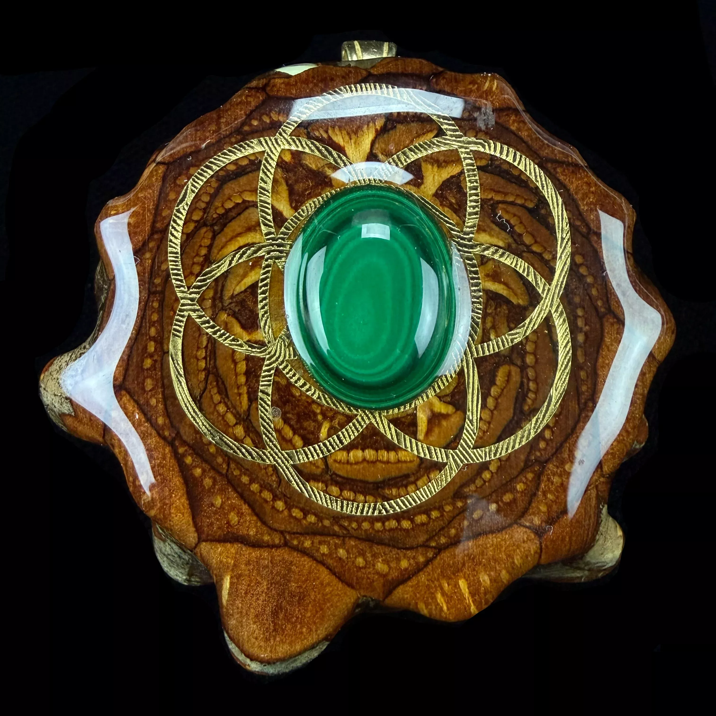 Malachite W/ Gold SOL Pendant by Third Eye Pinecones