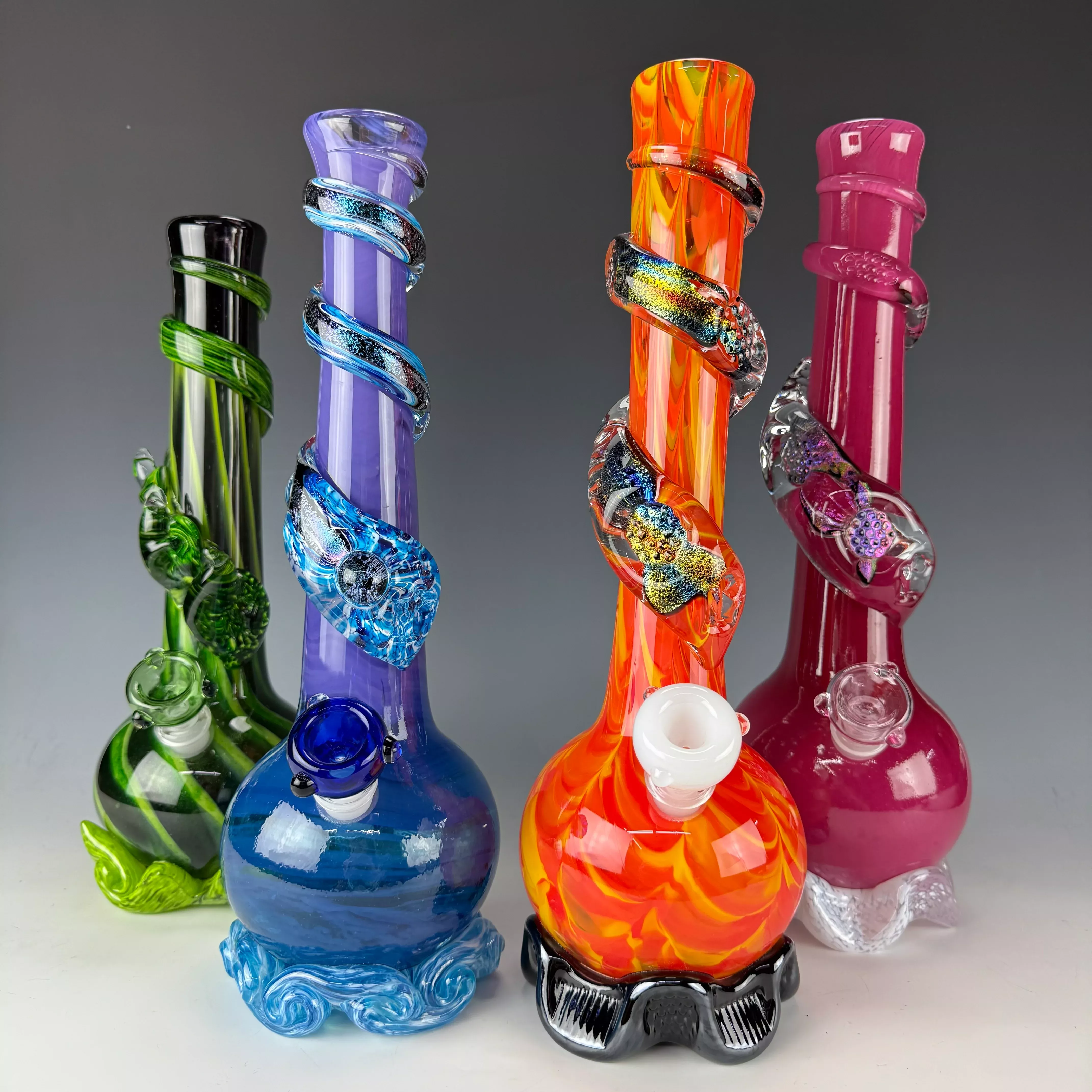 Medium Waterpipe W/ Dichroic Wrap by Noble Glass
