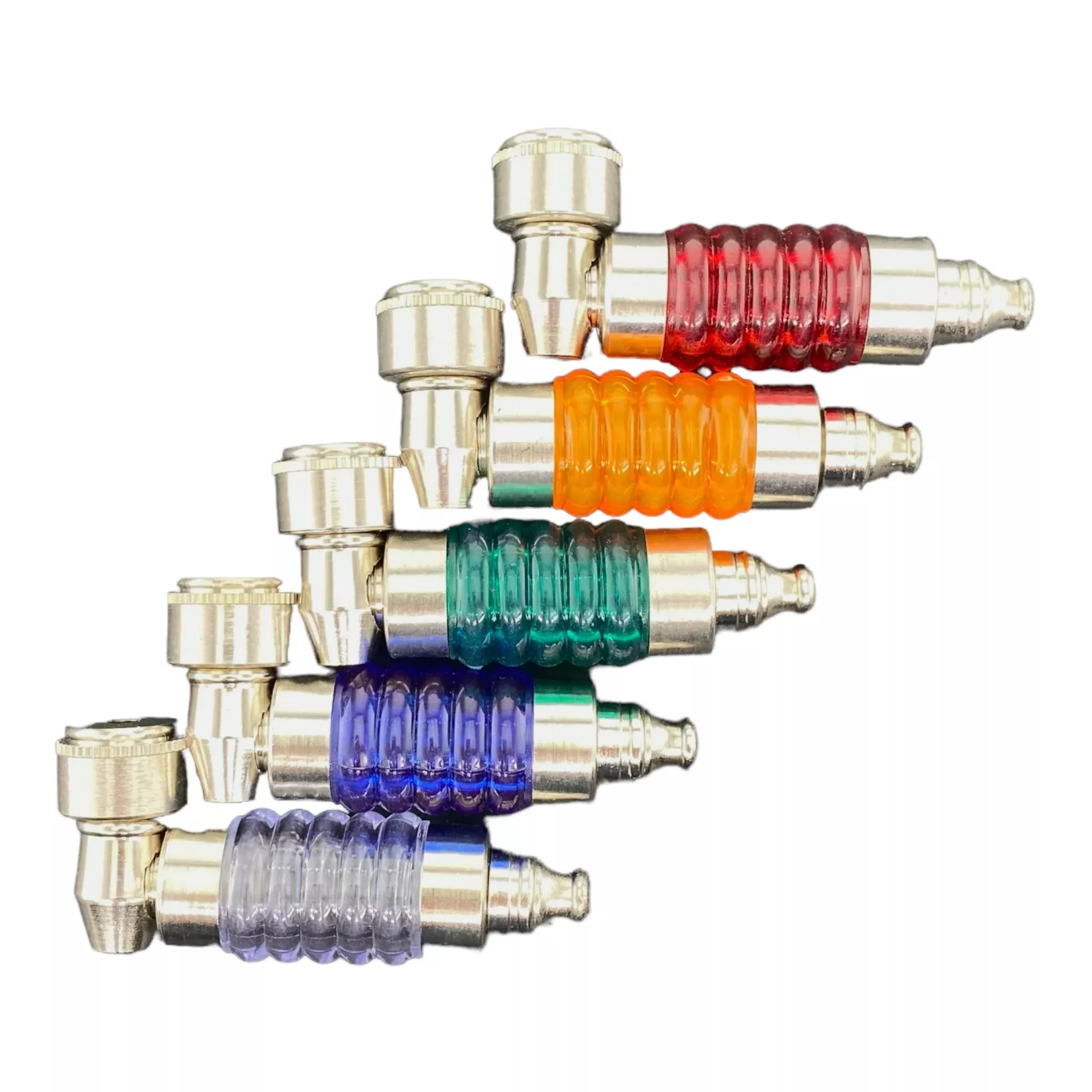 Metal Hand Pipes Aluminum Metal Pipe With Plastic Ribbed Stem And Metal Cap