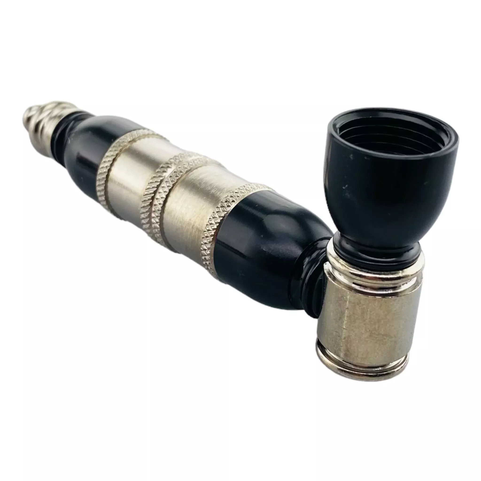 Metal Hand Pipes - Black And Silver Extra Large Chamber Hand Pipe