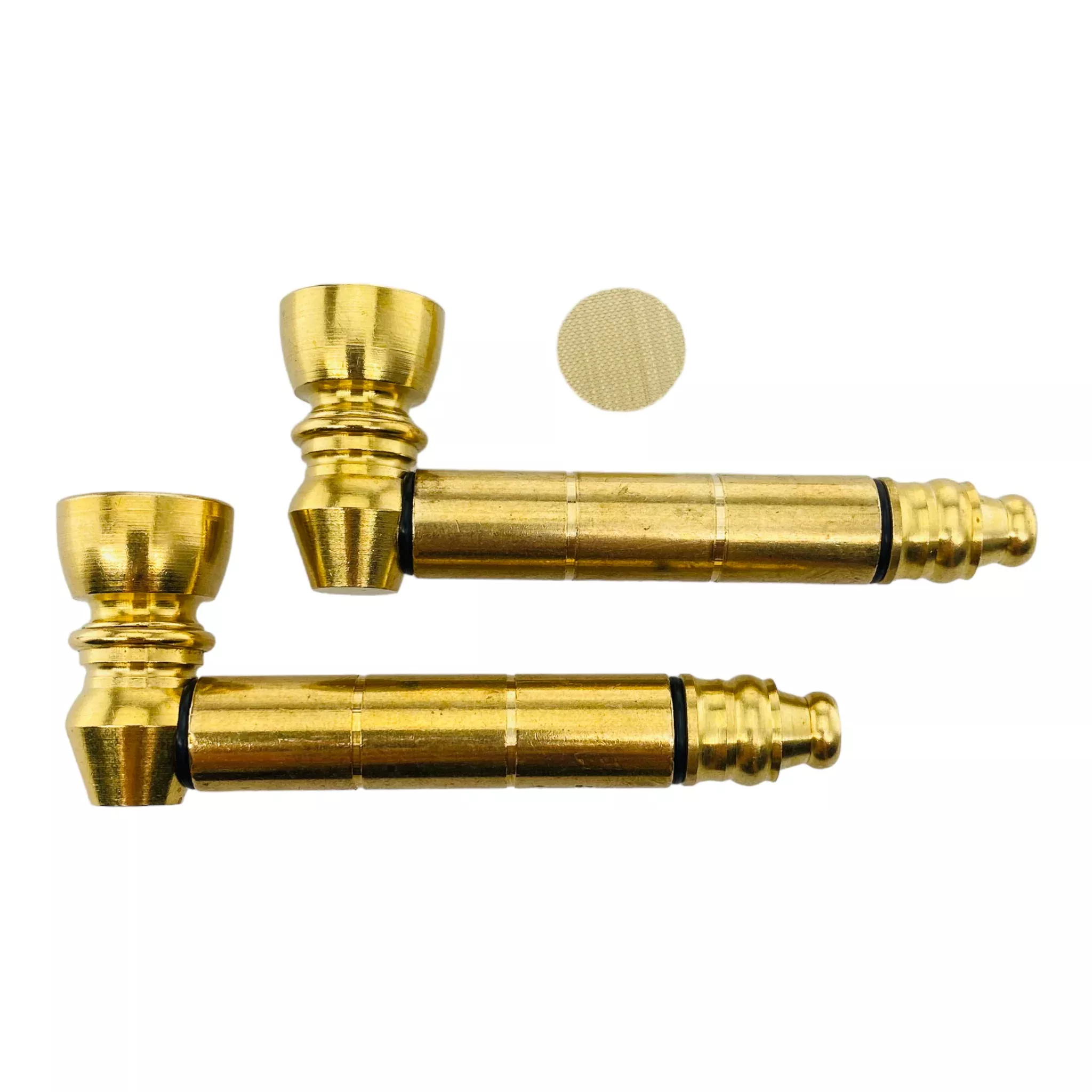 Metal Hand Pipes - Brass Basic Metal Pipe With Small Chamber Bundle - 2 Pipes And 10ct Screens