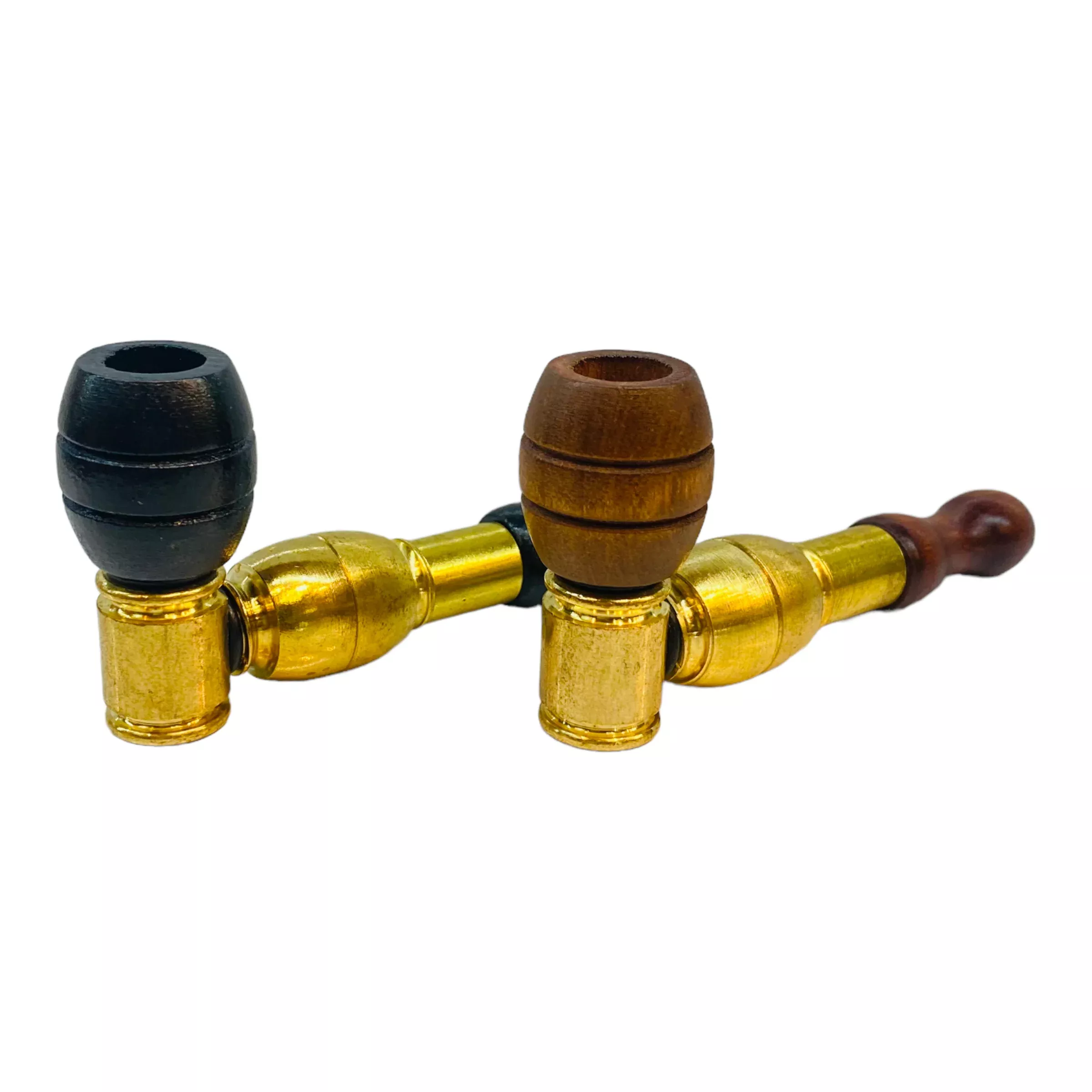 Metal Hand Pipes - Brass Pipe With Wood Bowl And Mouthpiece