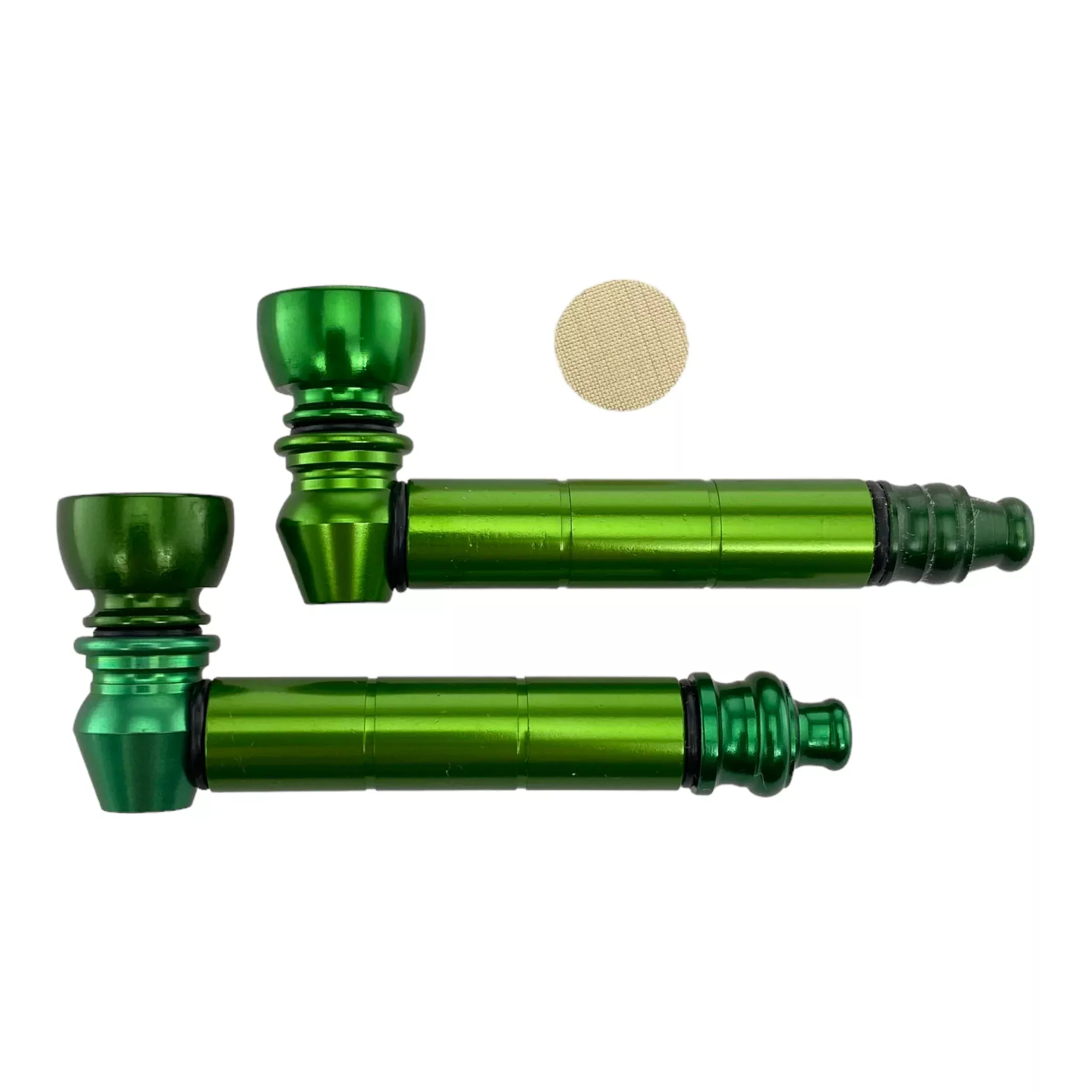 Metal Hand Pipes - Green Basic Metal Pipe With Small Chamber Bundle - 2 Pipes And 10ct Screens