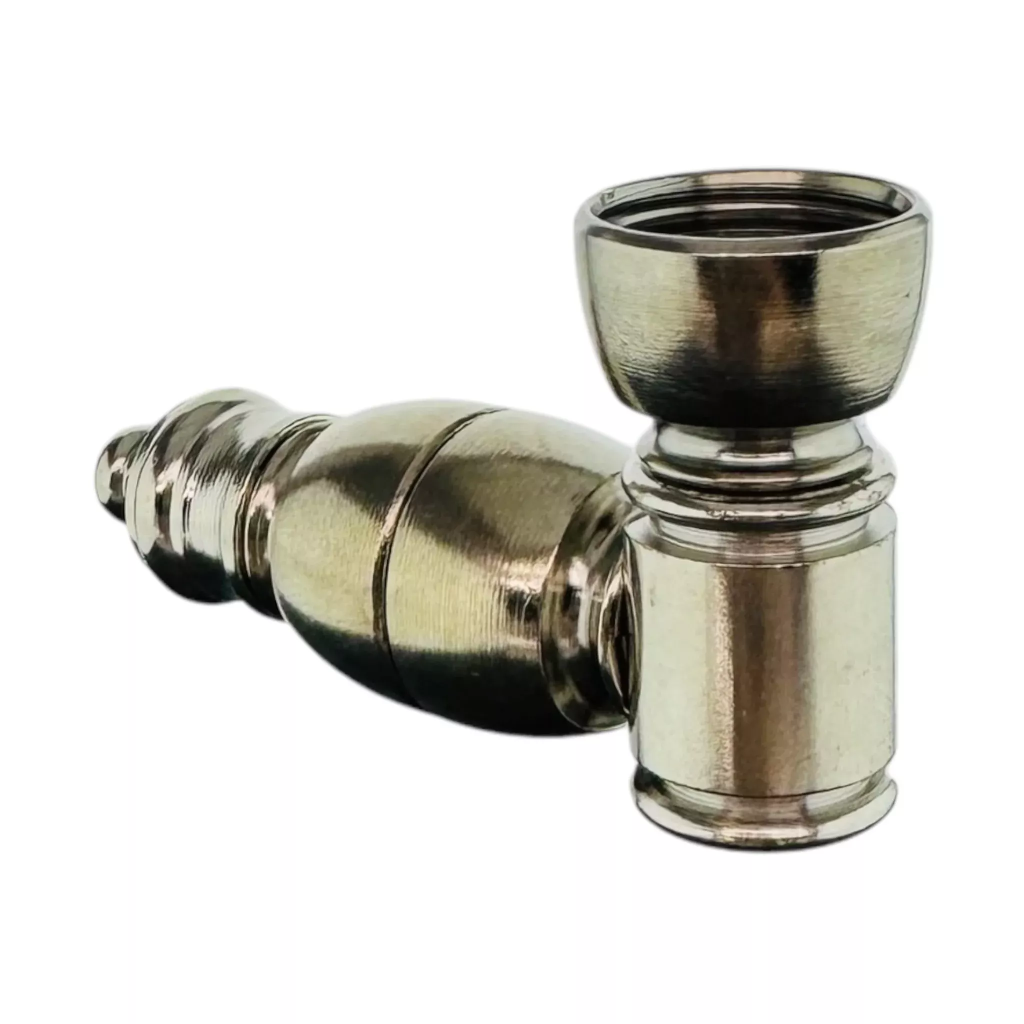 Metal Hand Pipes - Mini Silver Chrome Hand Pipe With Large Chamber
