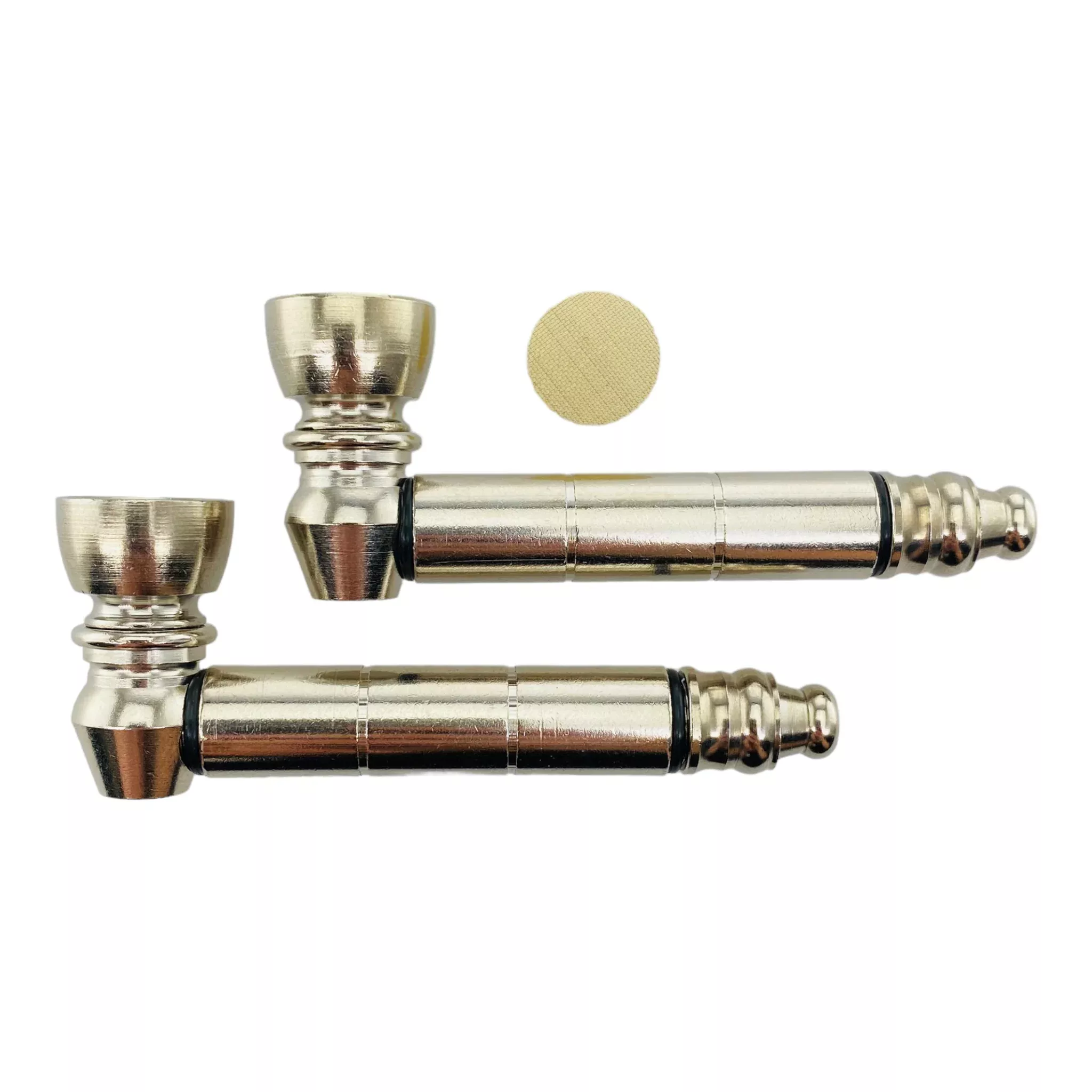 Metal Hand Pipes - Silver Basic Metal Pipe With Small Chamber Bundle - 2 Pipes And 10ct Screens