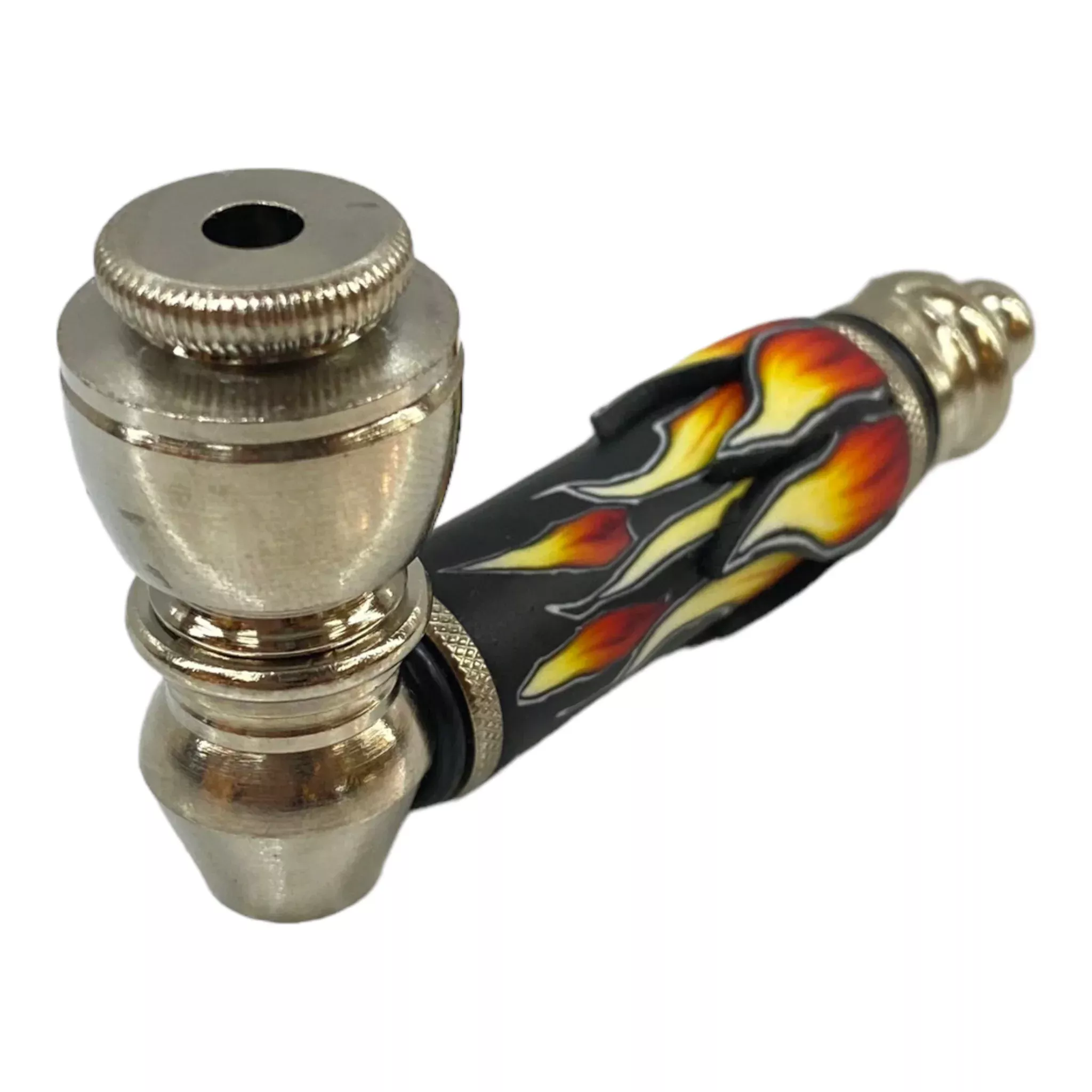 Metal Hand Pipes - Silver Chrome Hand Pipe With 3D Flames