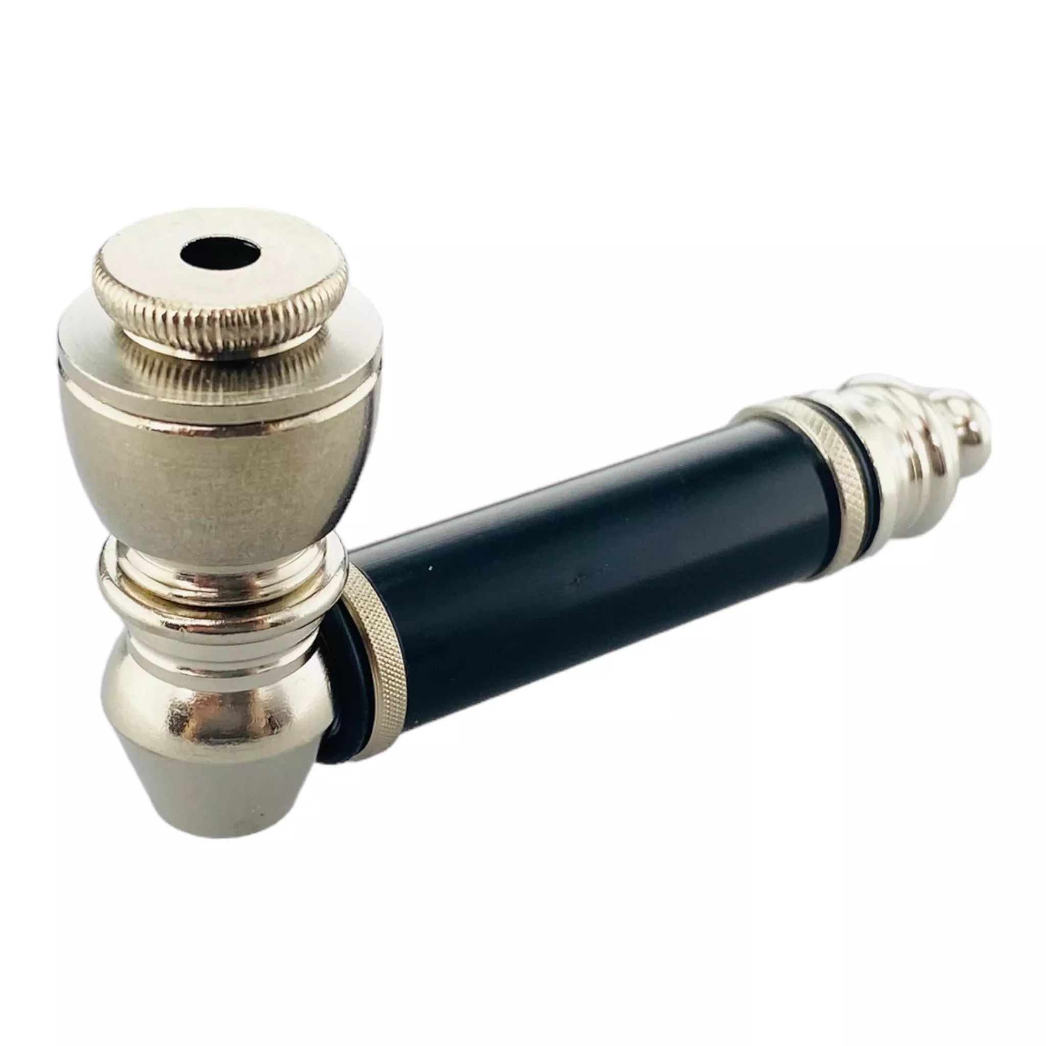 Metal Hand Pipes - Silver Chrome Hand Pipe With Black Plastic Stem