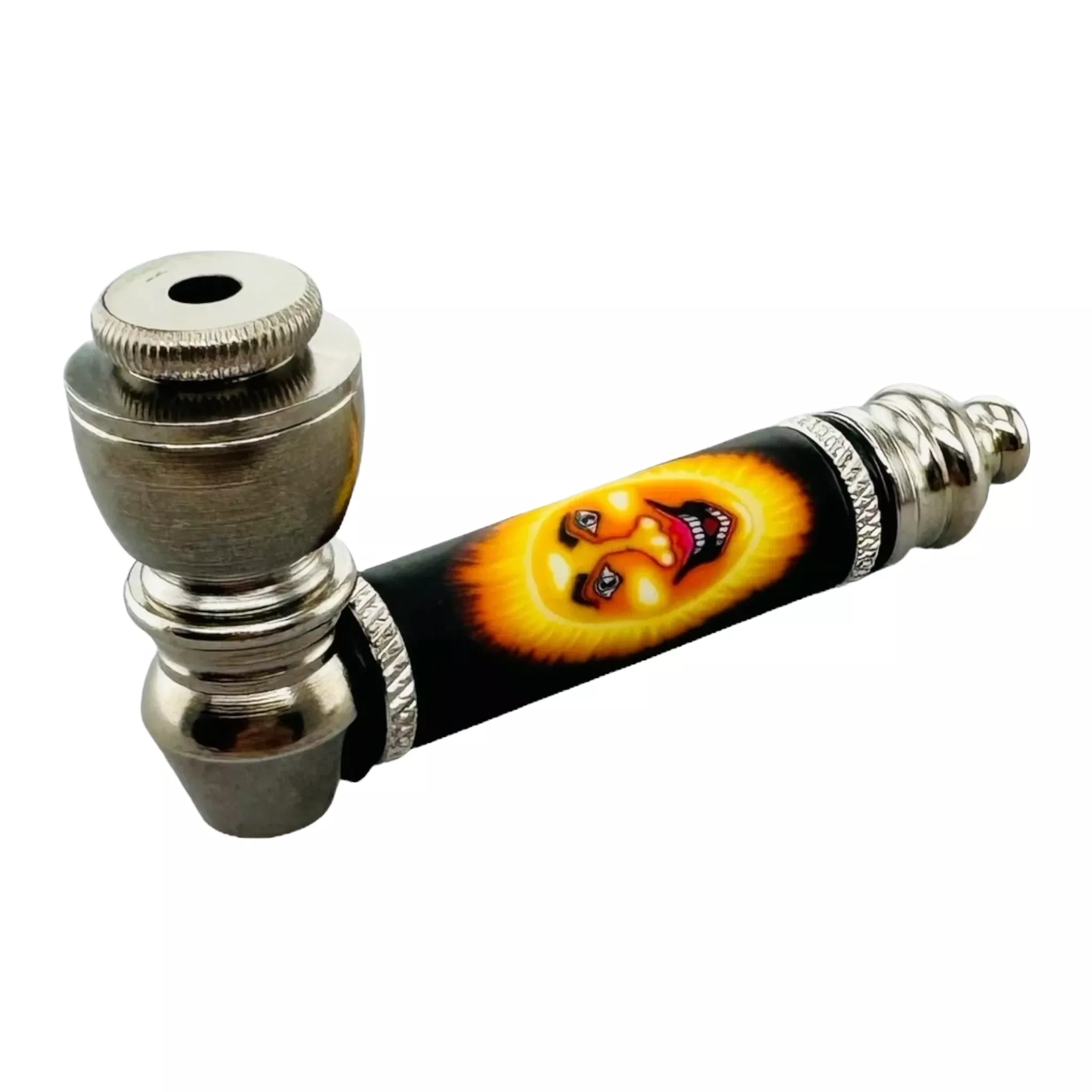 Metal Hand Pipes - Silver Chrome Hand Pipe With Happy Sun