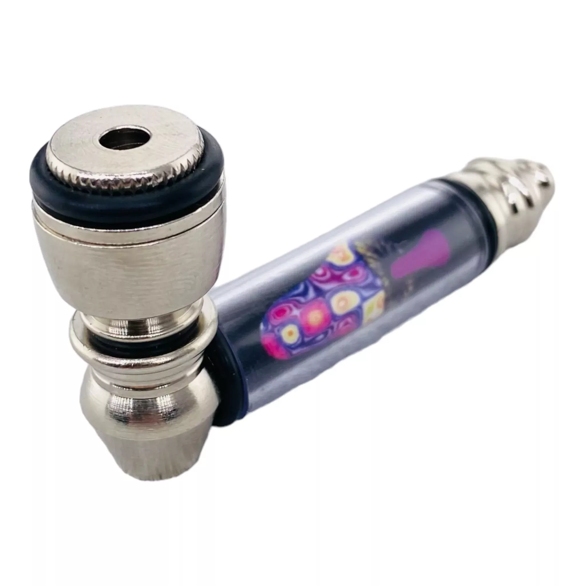 Metal Hand Pipes - Silver Chrome Hand Pipe With Magical Mushroom Plastic Stem