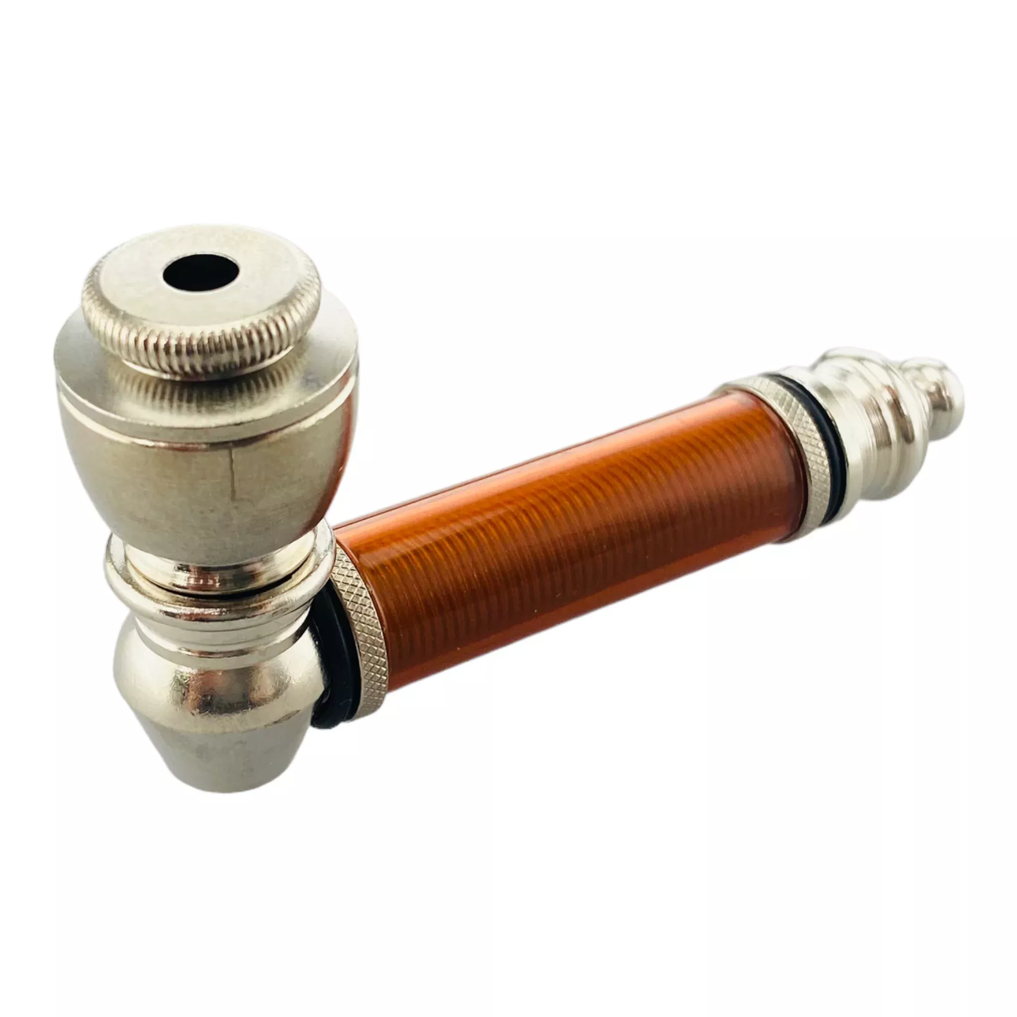 Metal Hand Pipes - Silver Chrome Hand Pipe With Orange Plastic Stem