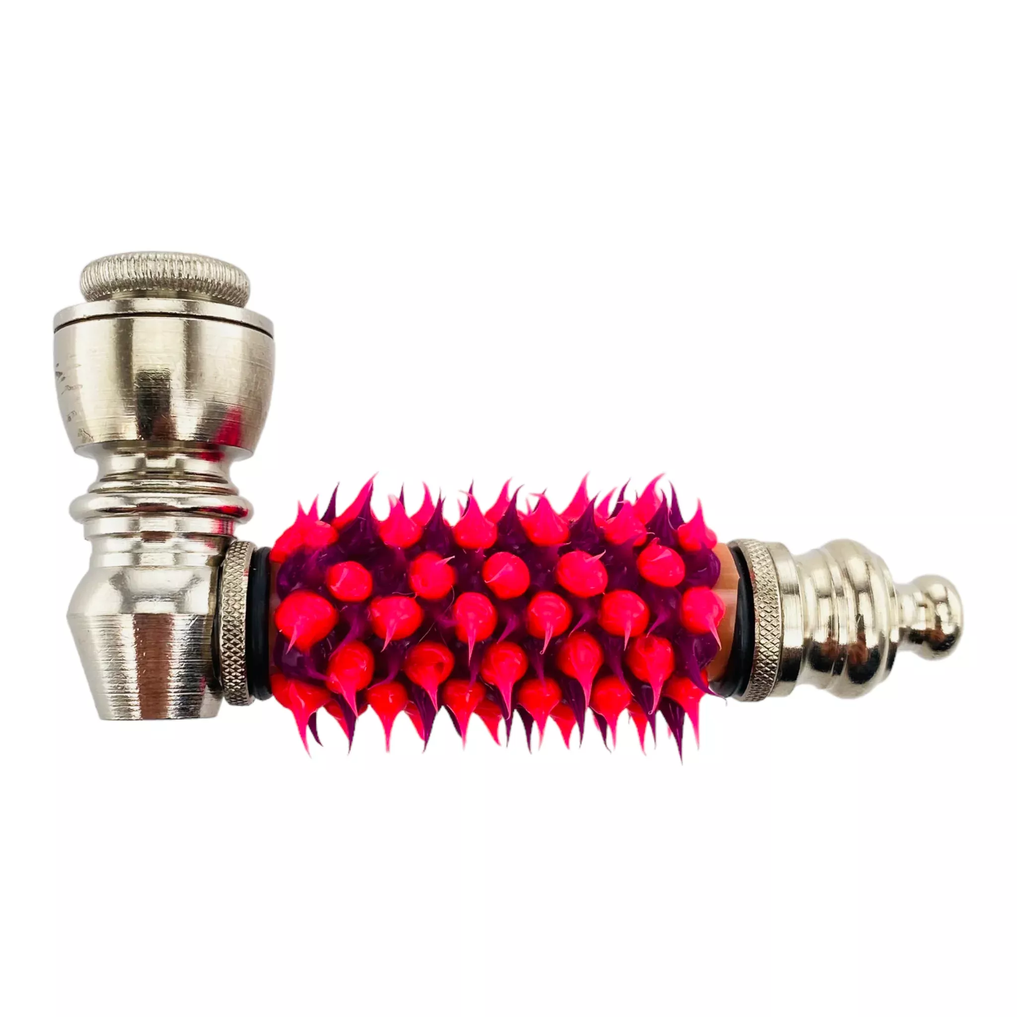 Metal Hand Pipes - Silver Chrome Hand Pipe With Pink Silicone Spikes
