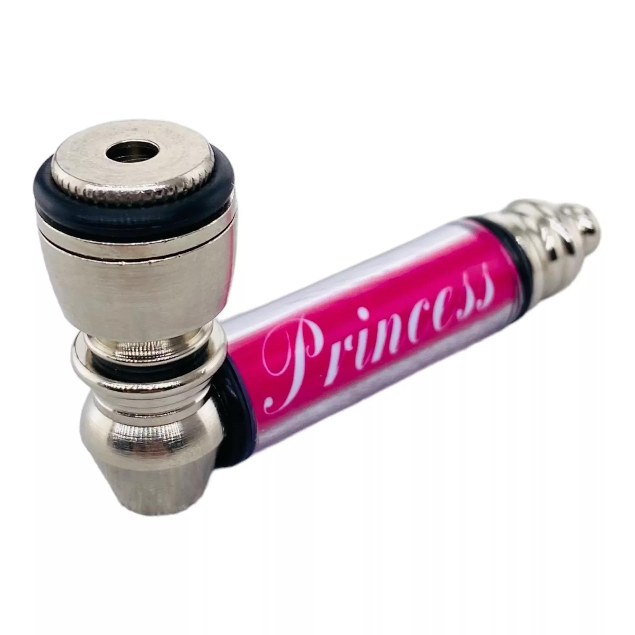 Metal Hand Pipes - Silver Chrome Hand Pipe With Princess Plastic Stem