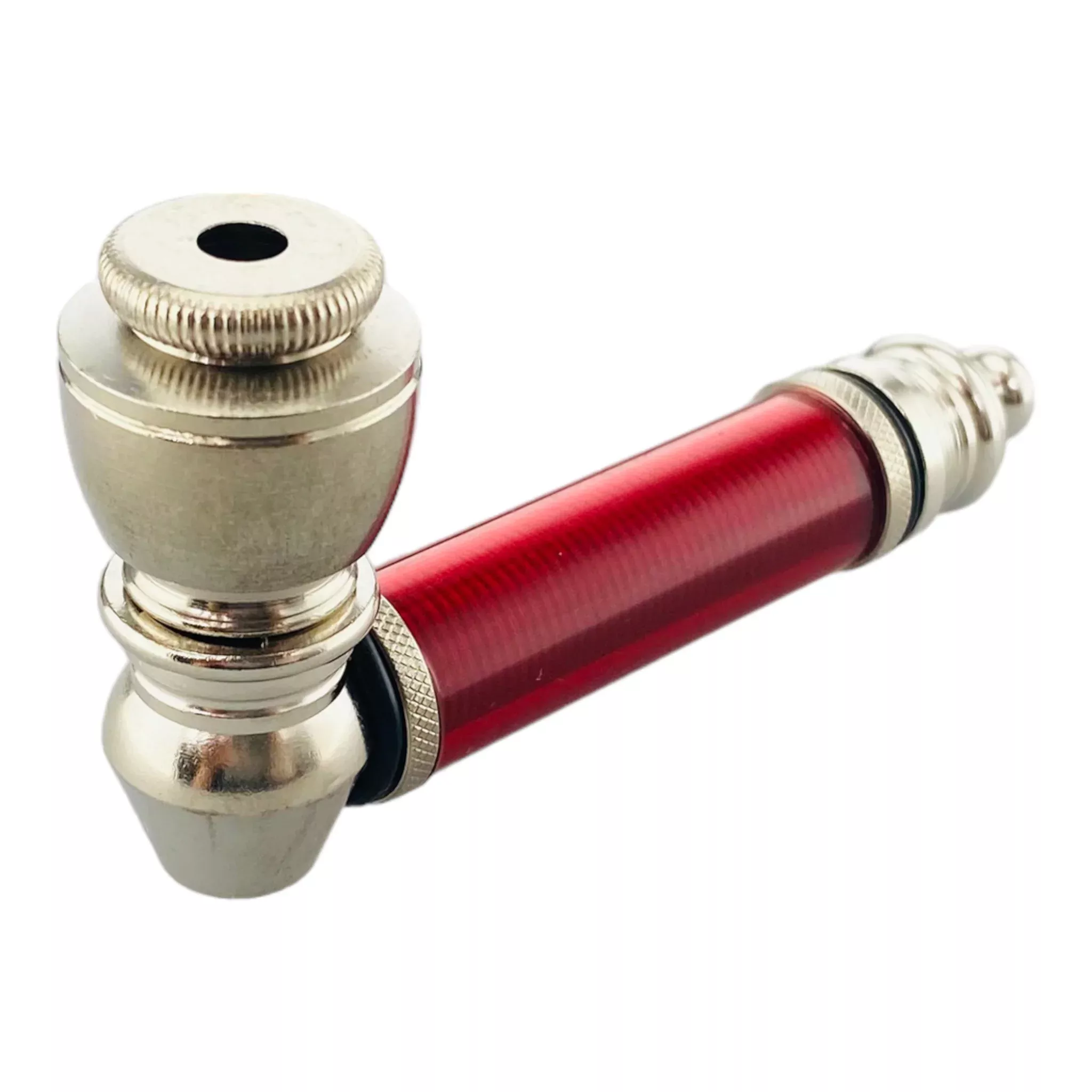 Metal Hand Pipes - Silver Chrome Hand Pipe With Red Plastic Stem