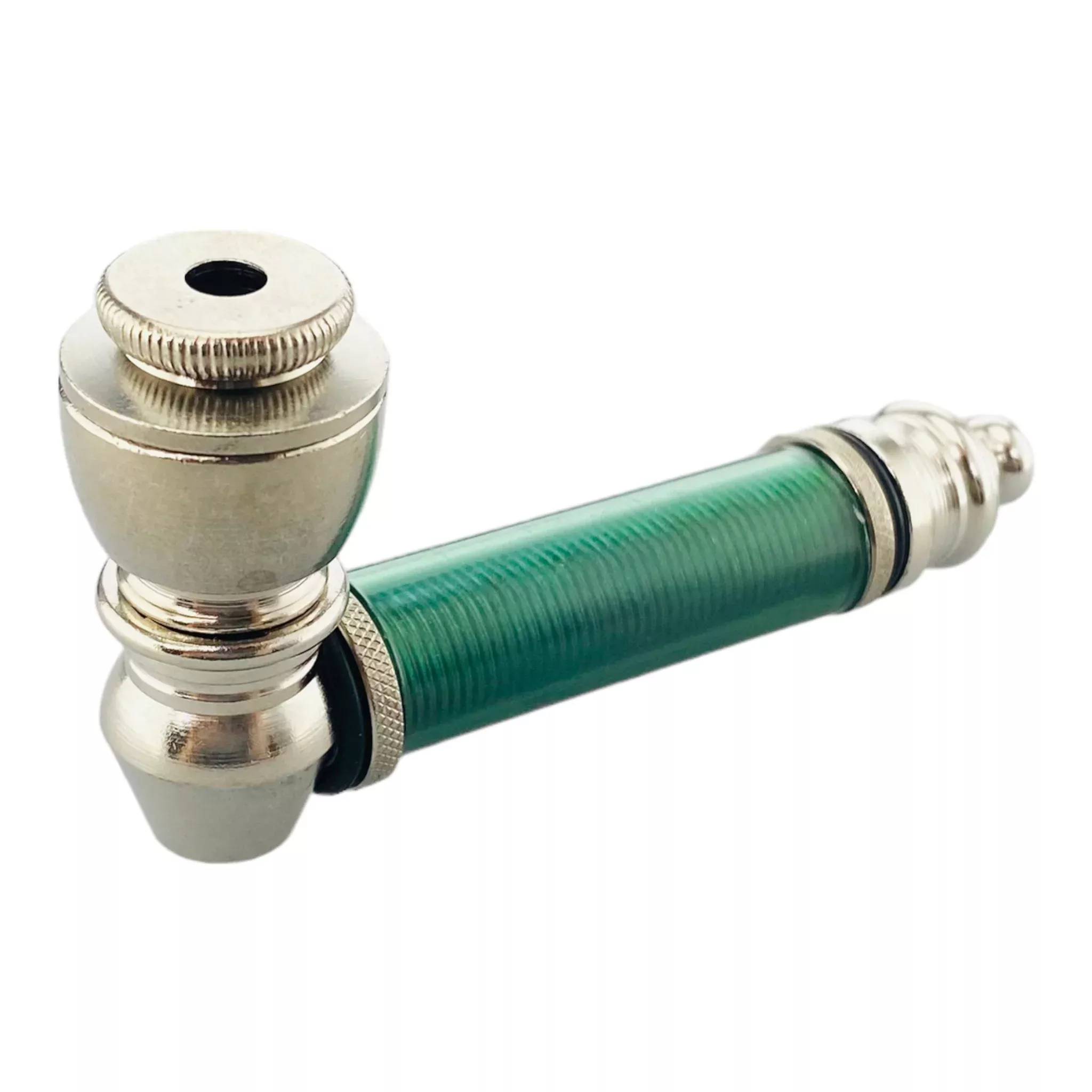 Metal Hand Pipes - Silver Chrome Hand Pipe With Teal Plastic Stem