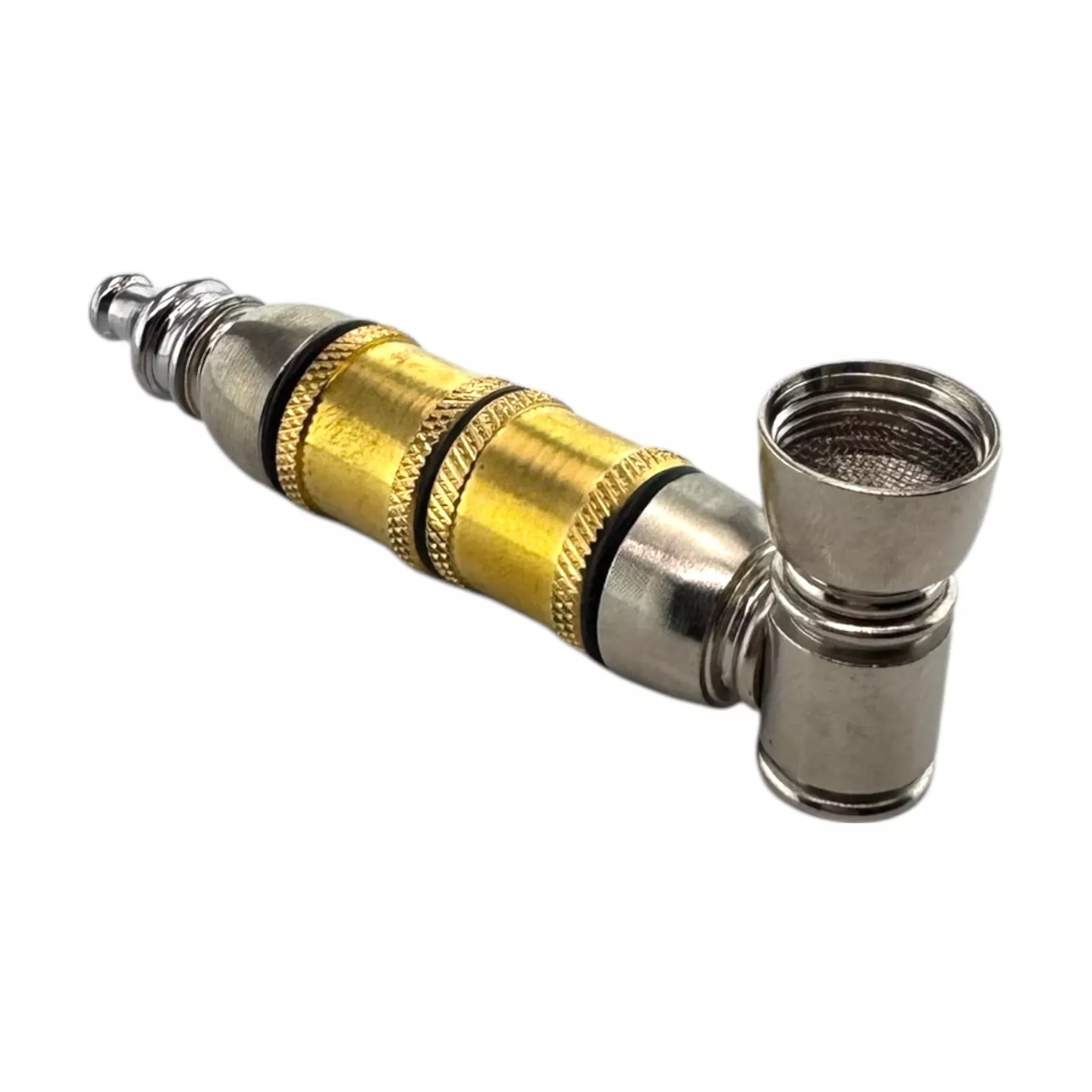 Metal Hand Pipes - Silver And Gold Brass Extra Large Chamber Hand Pipe