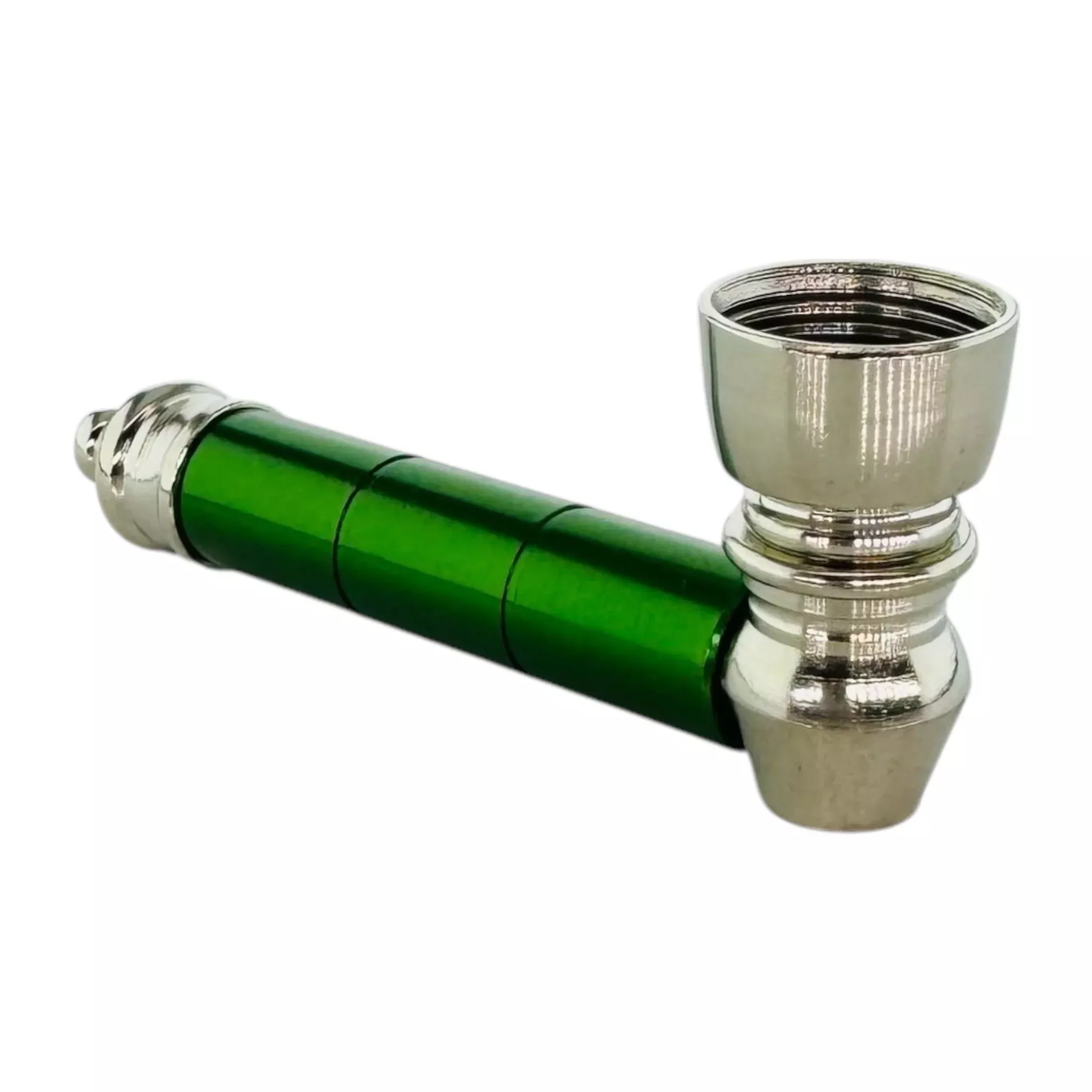 Metal Hand Pipes - Silver & Green Basic Aluminum Metal Pipe With Small Chamber