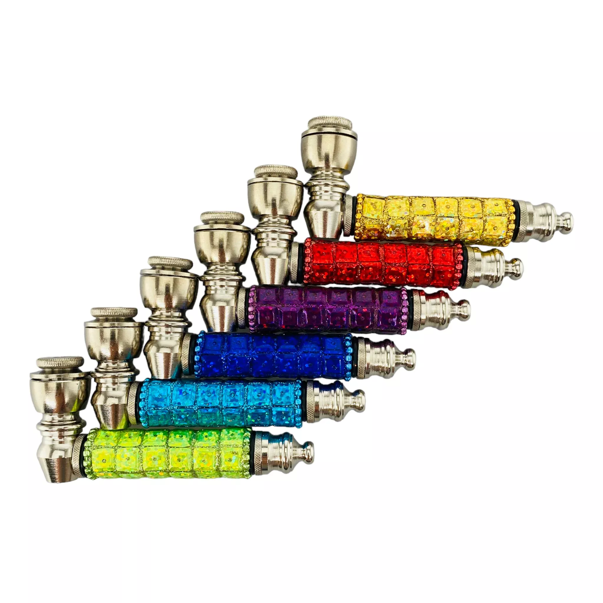 Metal Hand Pipes - Silver Hand Pipe With Bedazzled Stem