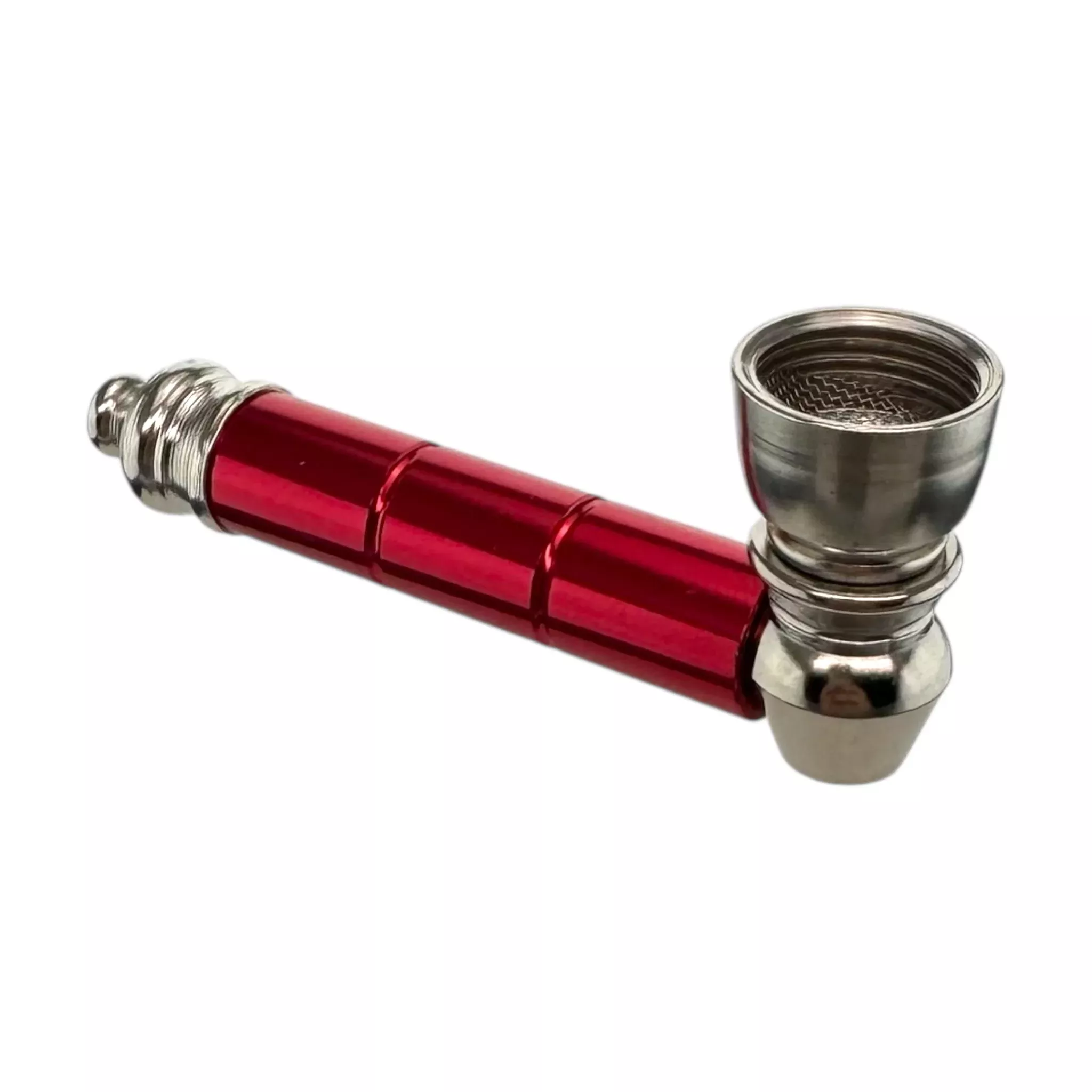 Metal Hand Pipes - Silver & Red Basic Aluminum Metal Pipe With Small Chamber