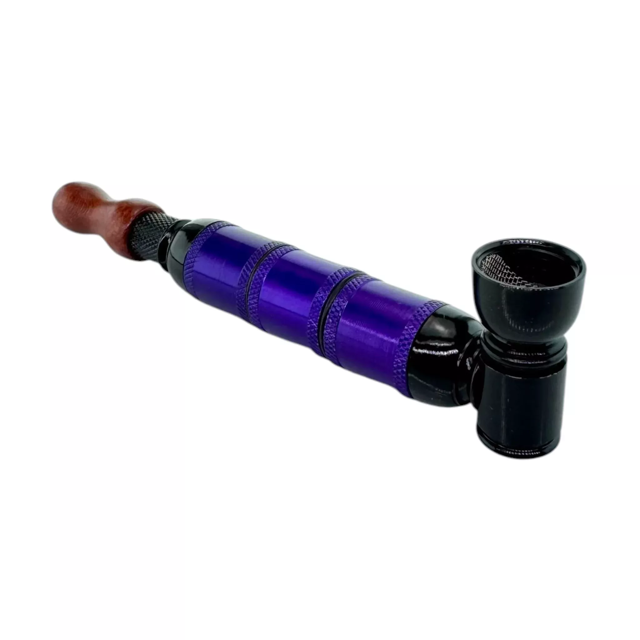 Metal Smoking Pipe Black And Purple Extra Extended Large Chamber Hand Pipe With Wood Mouthpiece