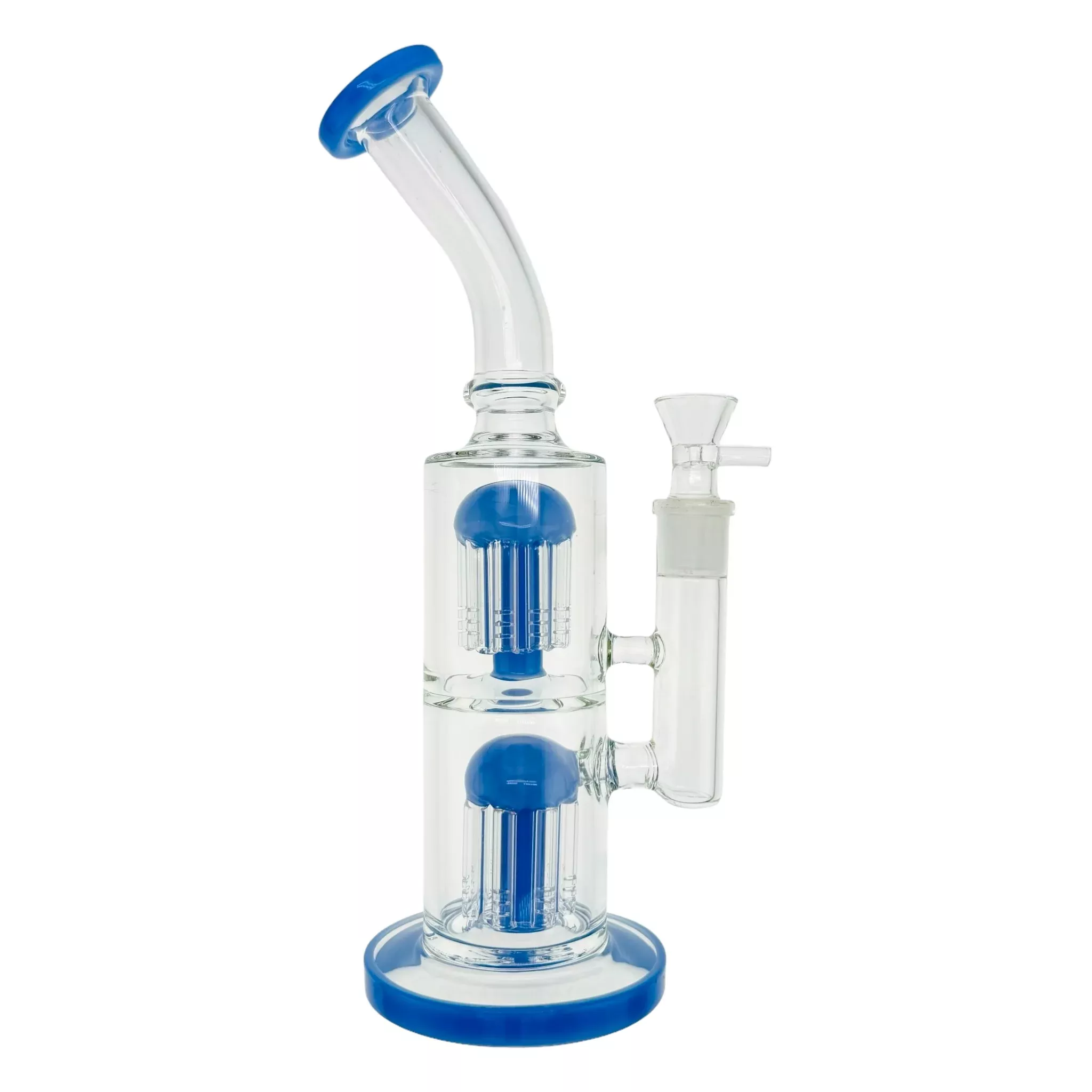 Milky Blue Inline Bong With Double Tree Percs 13 Inch
