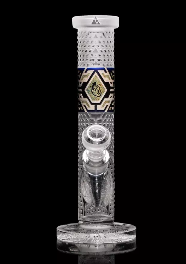Milkyway Glass 12" Crystallized Straight Tube - Dark Blue & Silver Frit