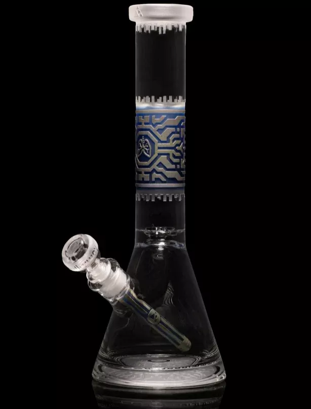 Milkyway Glass 15″ Respire Beaker Bong - Silver & Blue Frit Design