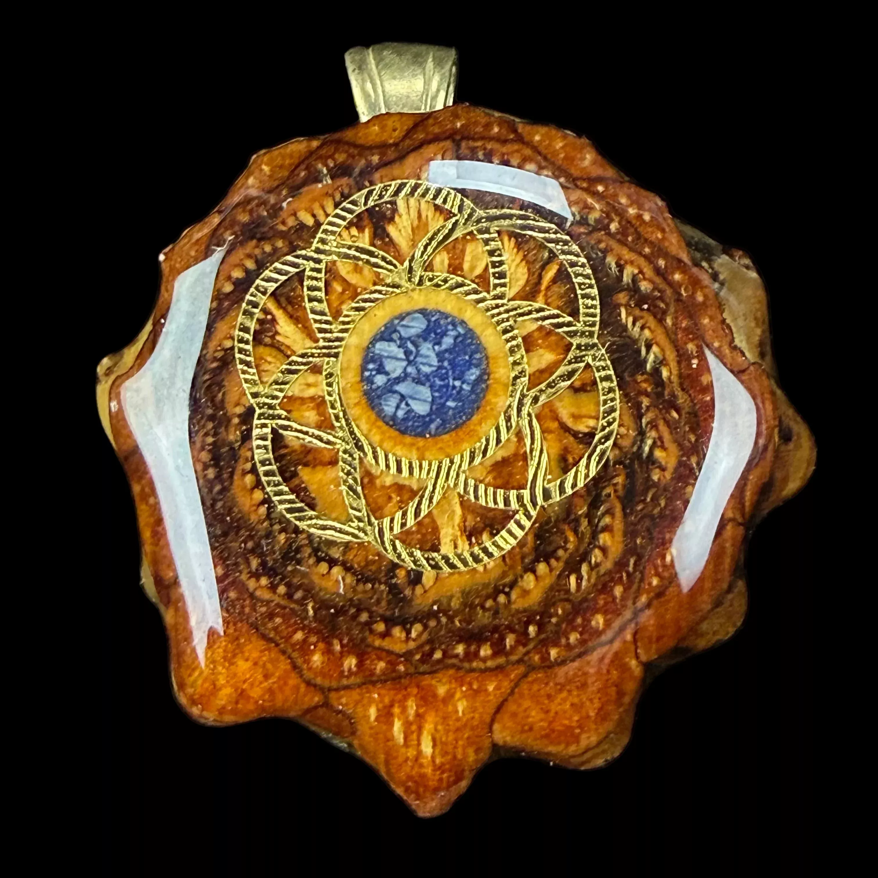 *Mini* Crushed Lapis Lazuli (Glow) W/ Gold SOL Pendant by Third Eye Pinecones