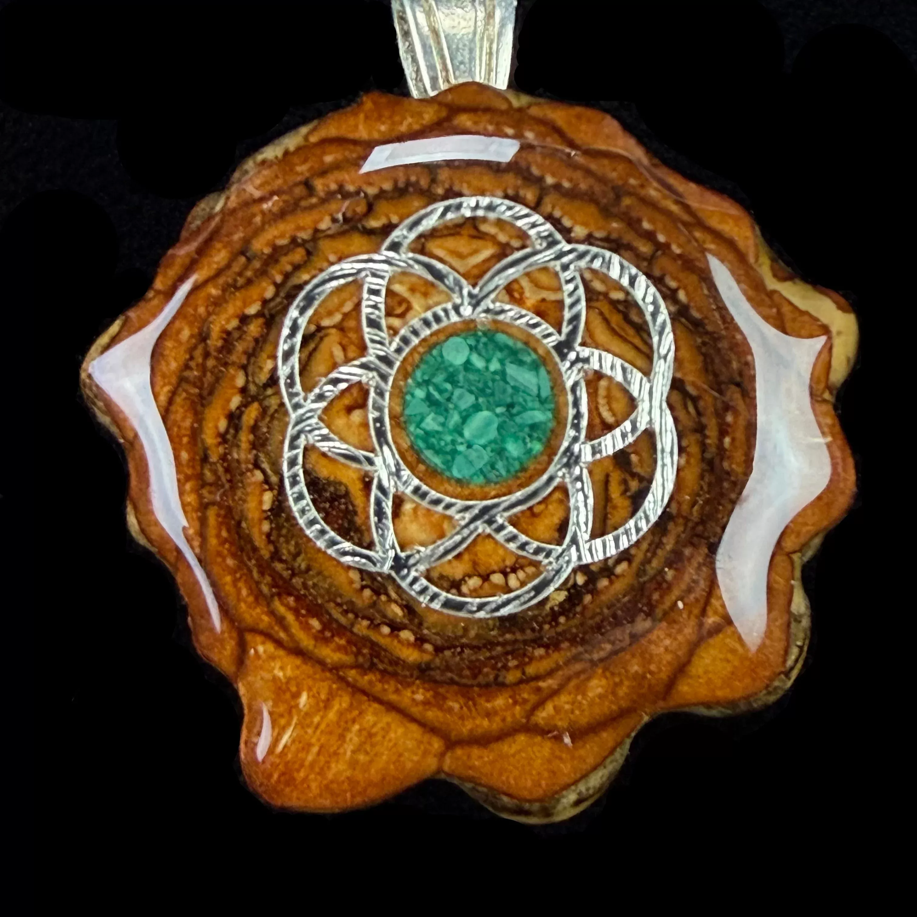 *Mini* Crushed Malachite (Glow) W/ Silver SOL Pendant by Third Eye Pinecones