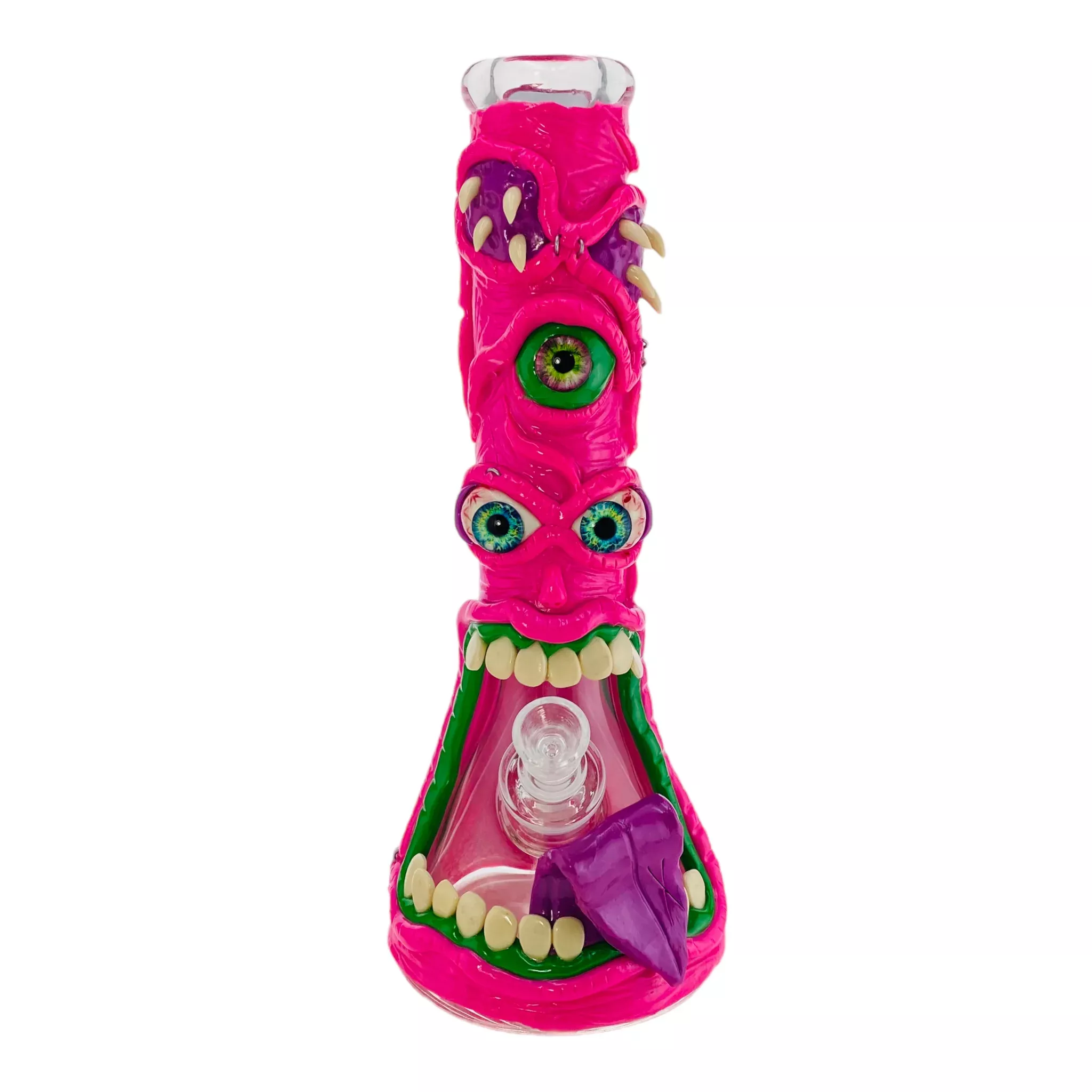 Monster Bongs - Pink Crazy Monster Face Beaker Bong