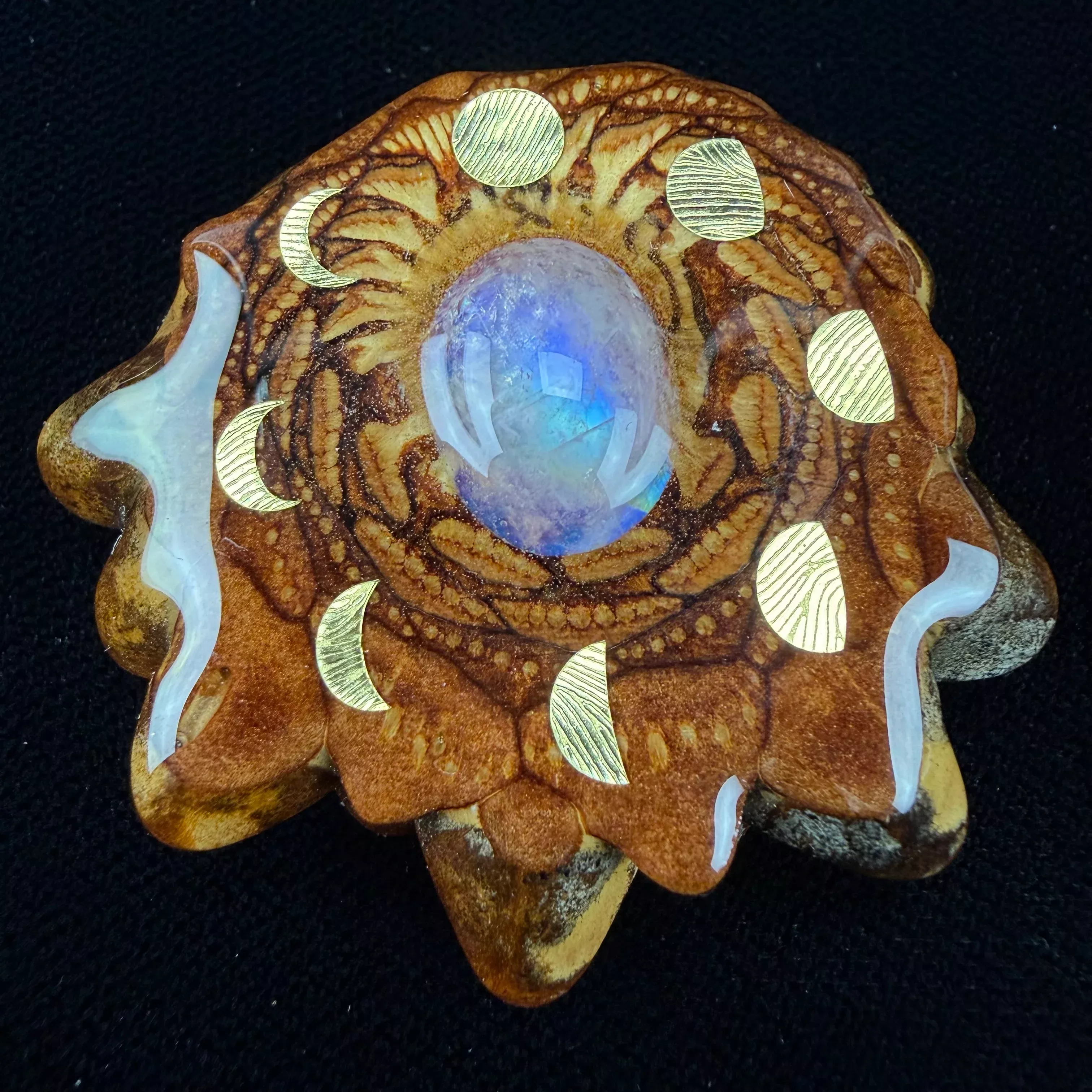 Moonstone W/ Gold Moon Cycle Pendant by Third Eye Pinecones