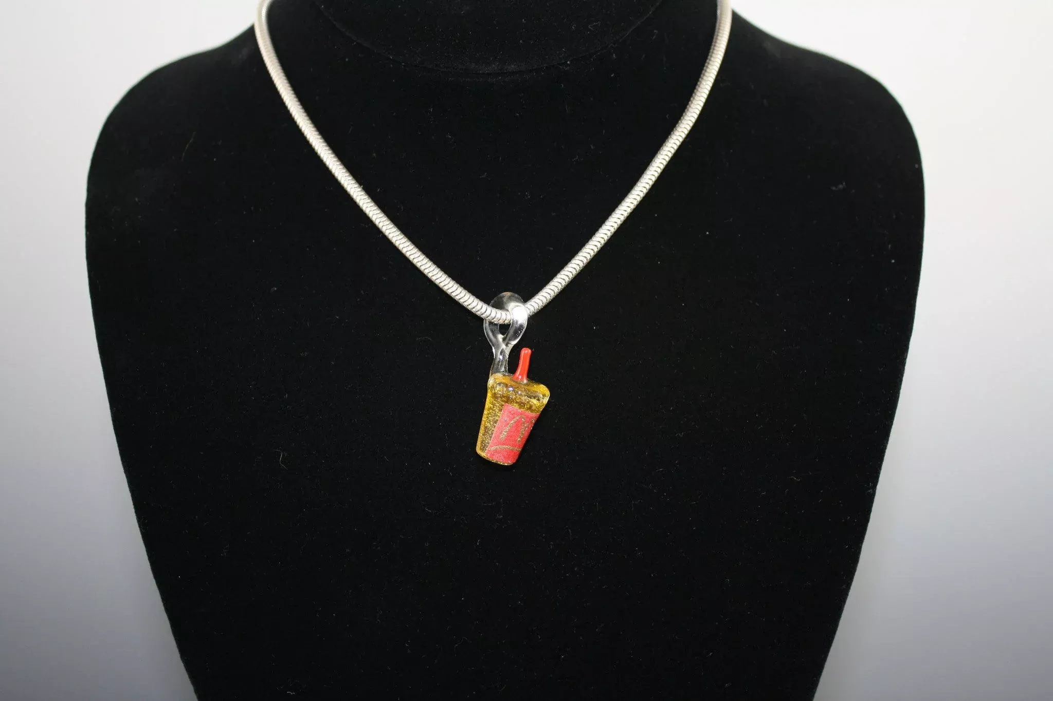 Mr. V Unhappy Meal Pendant - UV Reactive Orange Crush Glass Art
